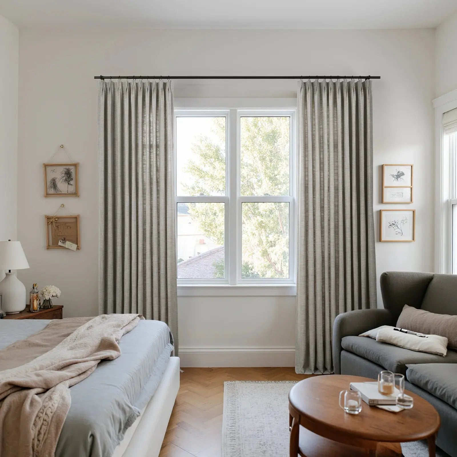 Reid Herringbone Curated Pleated Window Drapes - Elegant Blackout Curtains for Living Room & Bedroom