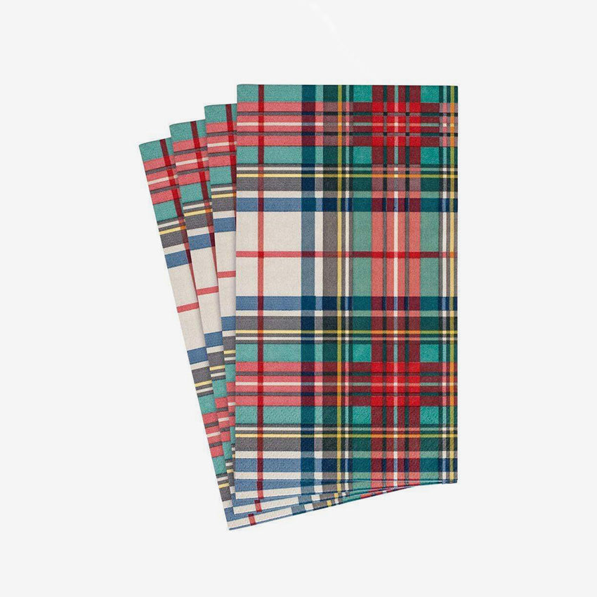 Caspari Stewart Tartan Plaid Napkins - Set of 4 Premium Cotton Linen Dinner Napkins for Holiday Parties, Thanksgiving & Christmas Table Decor
