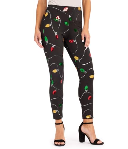 High Waisted Christmas Lights (Black Red Yellow Green)