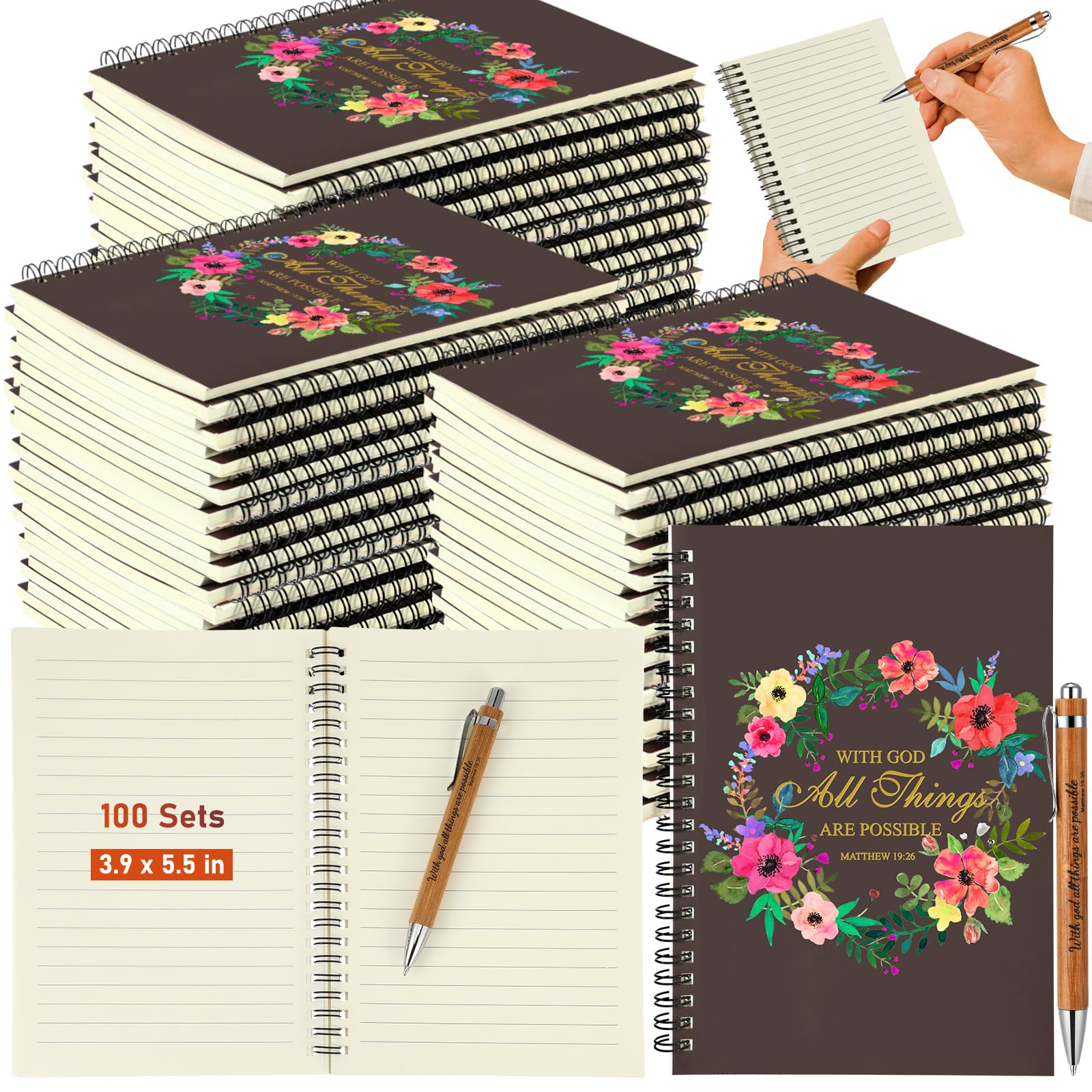 100 Sets Christian Gifts Bulk - Prayer Journal with Bible Verse Pen & Inspirational Notepad - Church Favors for Staff, Teachers, Pastors - Thanksgiving & Christmas Religious Gifts (3.9 x 5.5 in) - Perfect for Bible Study, Sunday School, Worship Services & Faith-Based Events