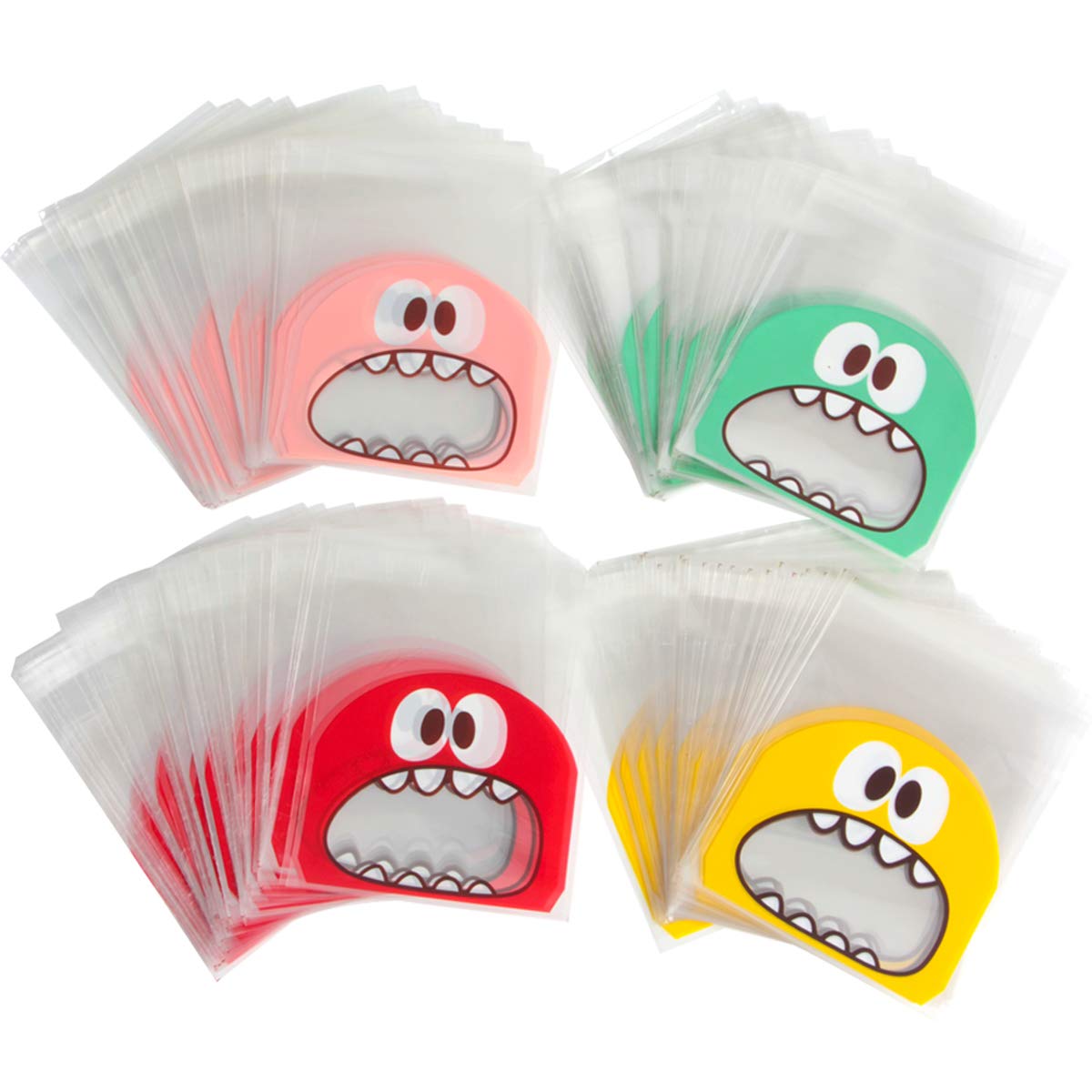 400-Piece Self-Adhesive Monster Cookie Bags - 3.9x3.9 Inch Cellophane Treat Bags for Bakery, Biscuits, Chocolate & Snacks | Perfect for Halloween Party Favors, Birthday Treats & DIY Dessert Packaging