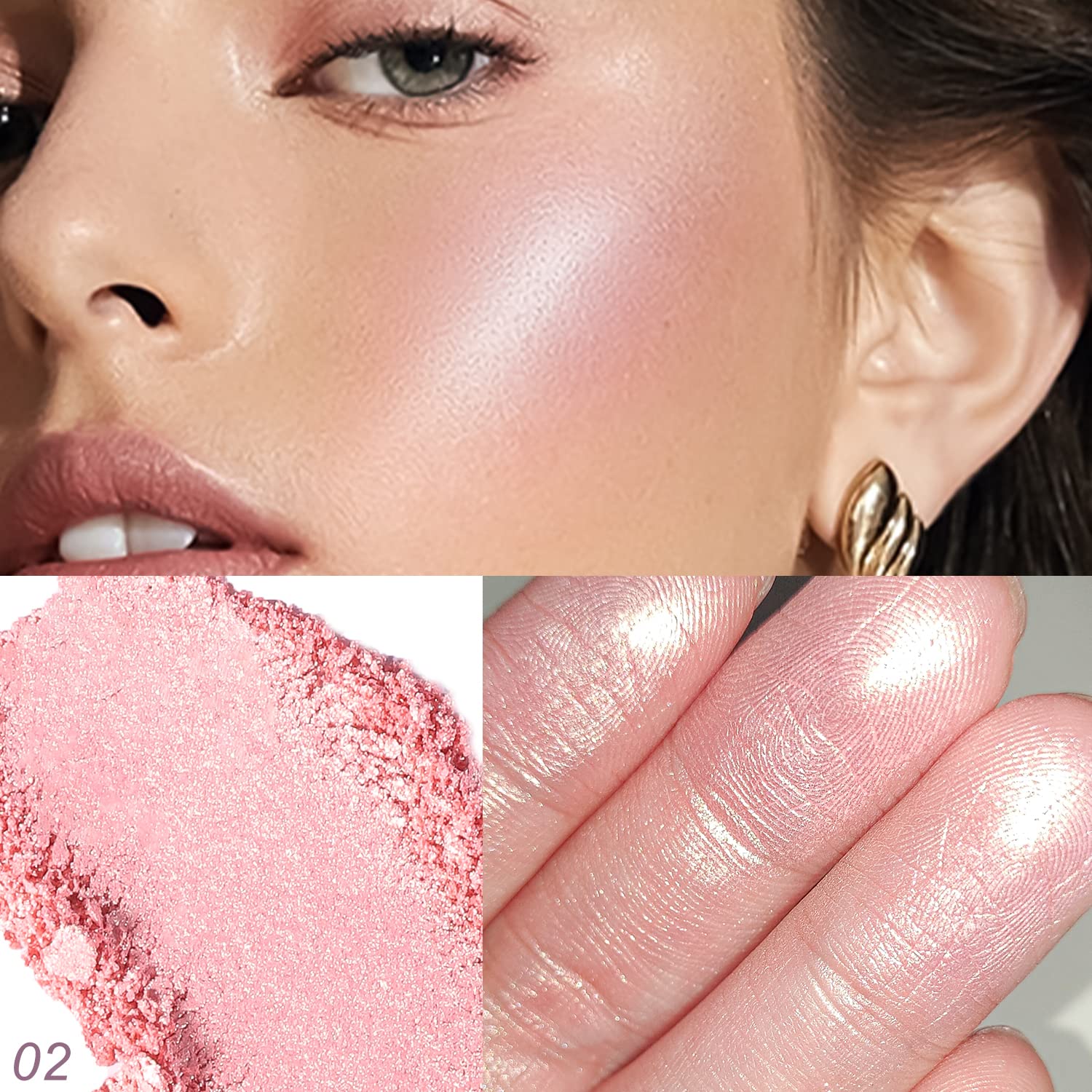 YOUNG VISION Baked Highlighter Powder Palette - Sheer Pearl Shimmer Face Highlighter & Blush Makeup Kit, Highly Pigmented Rose/Pink Shade, 0.19 Oz (Pack of 1) | Perfect for Contouring, Everyday Glow & Special Occasion Makeup