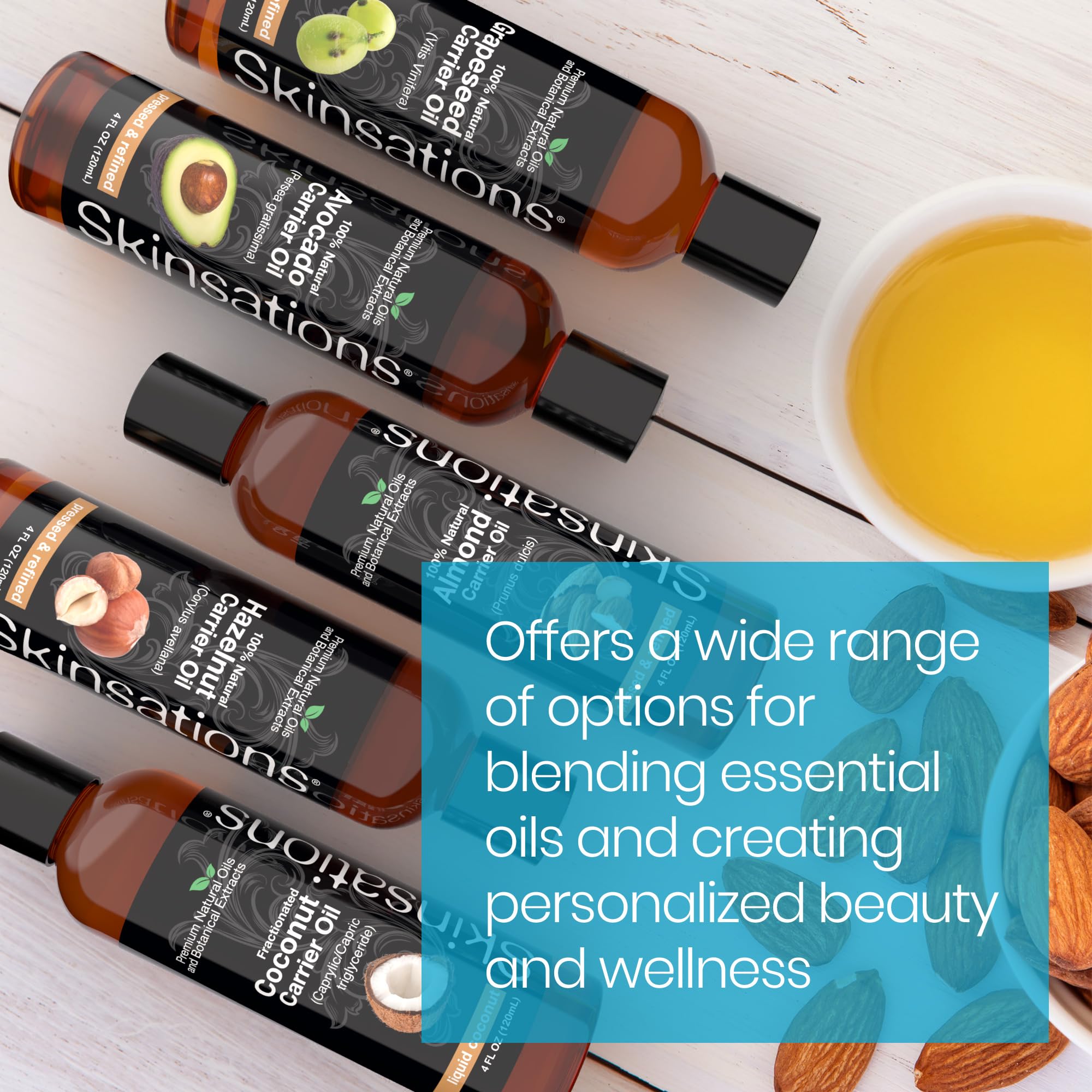 Premium Carrier Oil Variety Pack for Body, Hair & Massage - Sweet Almond, Grapeseed, Hazelnut, Avocado & Coconut MCT Oil | Natural Skin Care, Aromatherapy & DIY Beauty Recipes | Perfect for Relaxation, Spa Days & Home Treatments