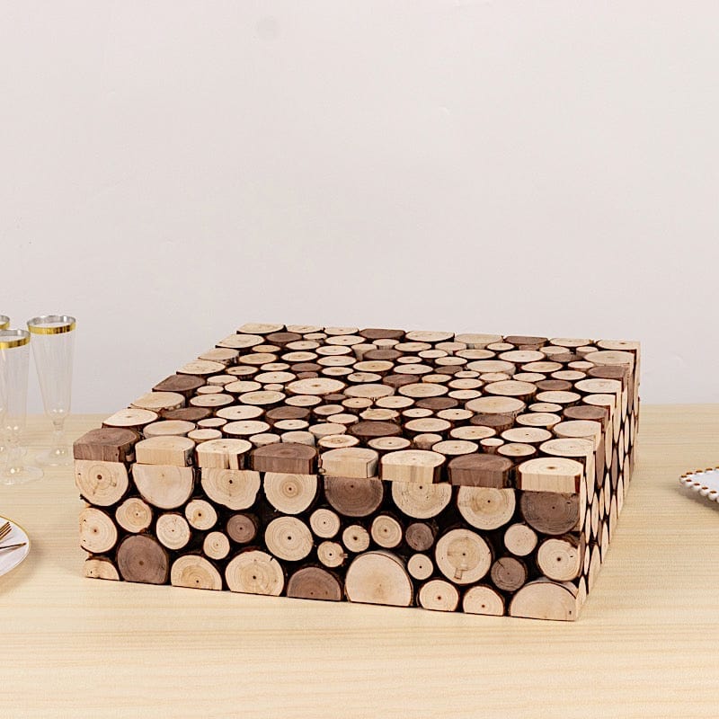 18x18 Inch Square Wooden Cake Stand - Natural Wood Dessert Display for Wedding, Birthday, and Party Decor