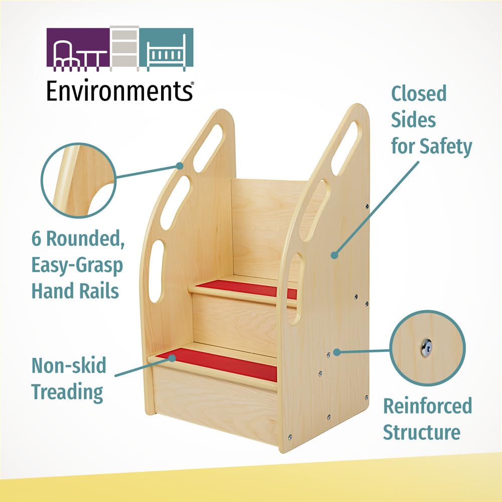 Safe & Sturdy Step-Up Wood Toddler Stairs & Learning Tower - Montessori Climbing Helper for Kitchen, Bathroom & Playroom