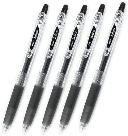 Premium Pilot Juice Retractable Gel Ink Roller Ball Pens - 0.38mm Ultra Fine Point, Black Ink (5-Pack Set) - Perfect for Office, School, Journaling & Note Taking