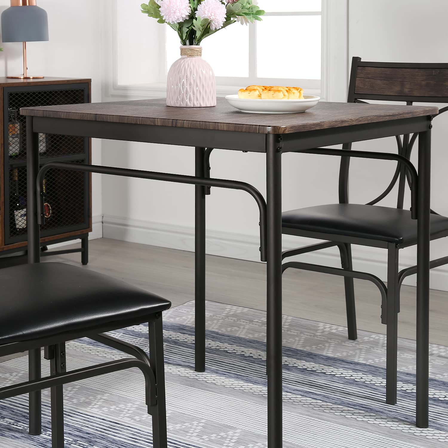 VECELO 3-Piece Dining Table Set with PU Padded Chairs - Compact Kitchen & Apartment Furniture for Small Spaces | Perfect for Breakfast Nook, Studio Apartments & Cozy Dining Areas