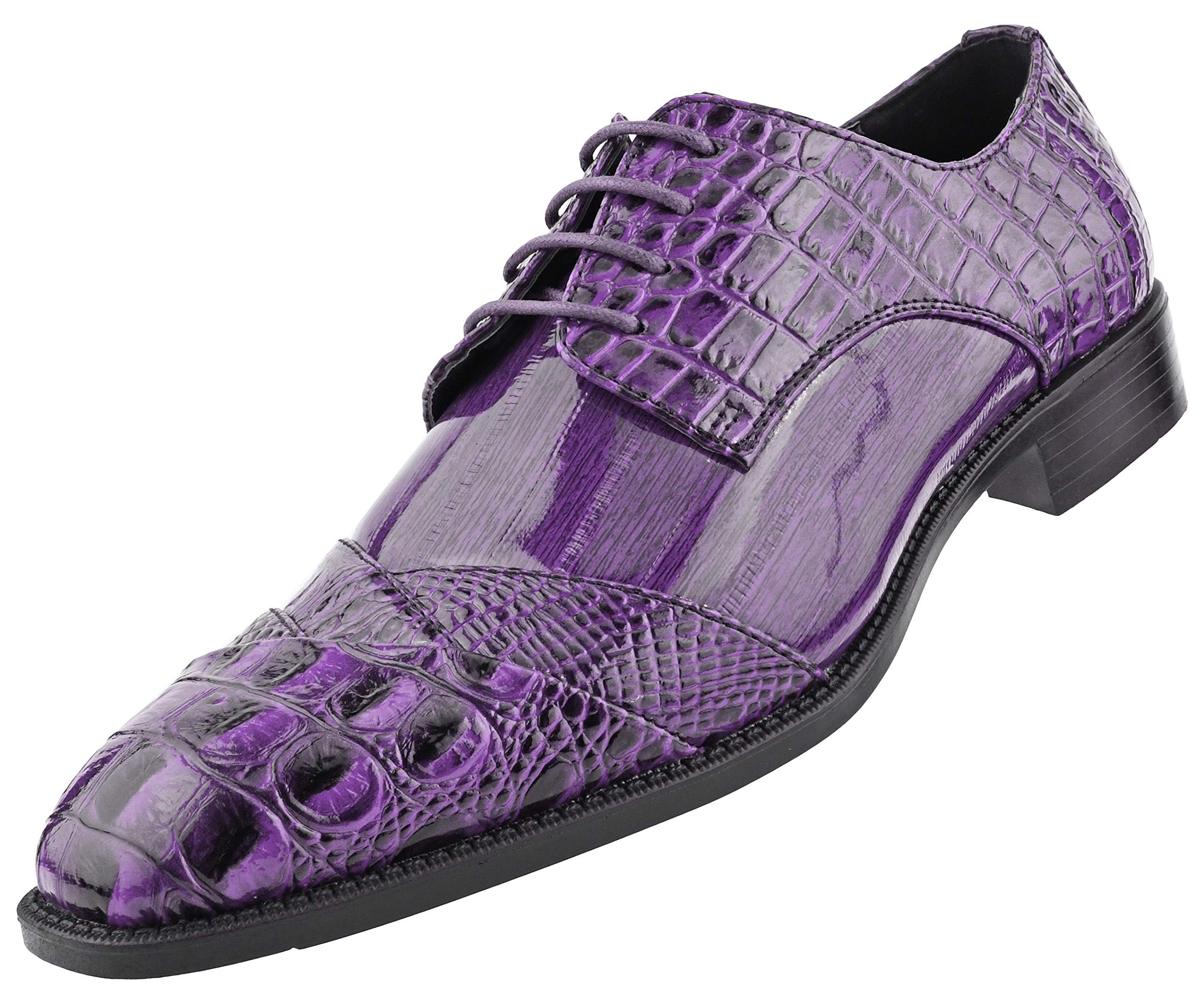 Bolano Bandit Men's Cap Toe Oxford Dress Shoes | Alligator Print Formal Shoes | Croc Folded Leather Oxfords for Business, Weddings & Special Occasions