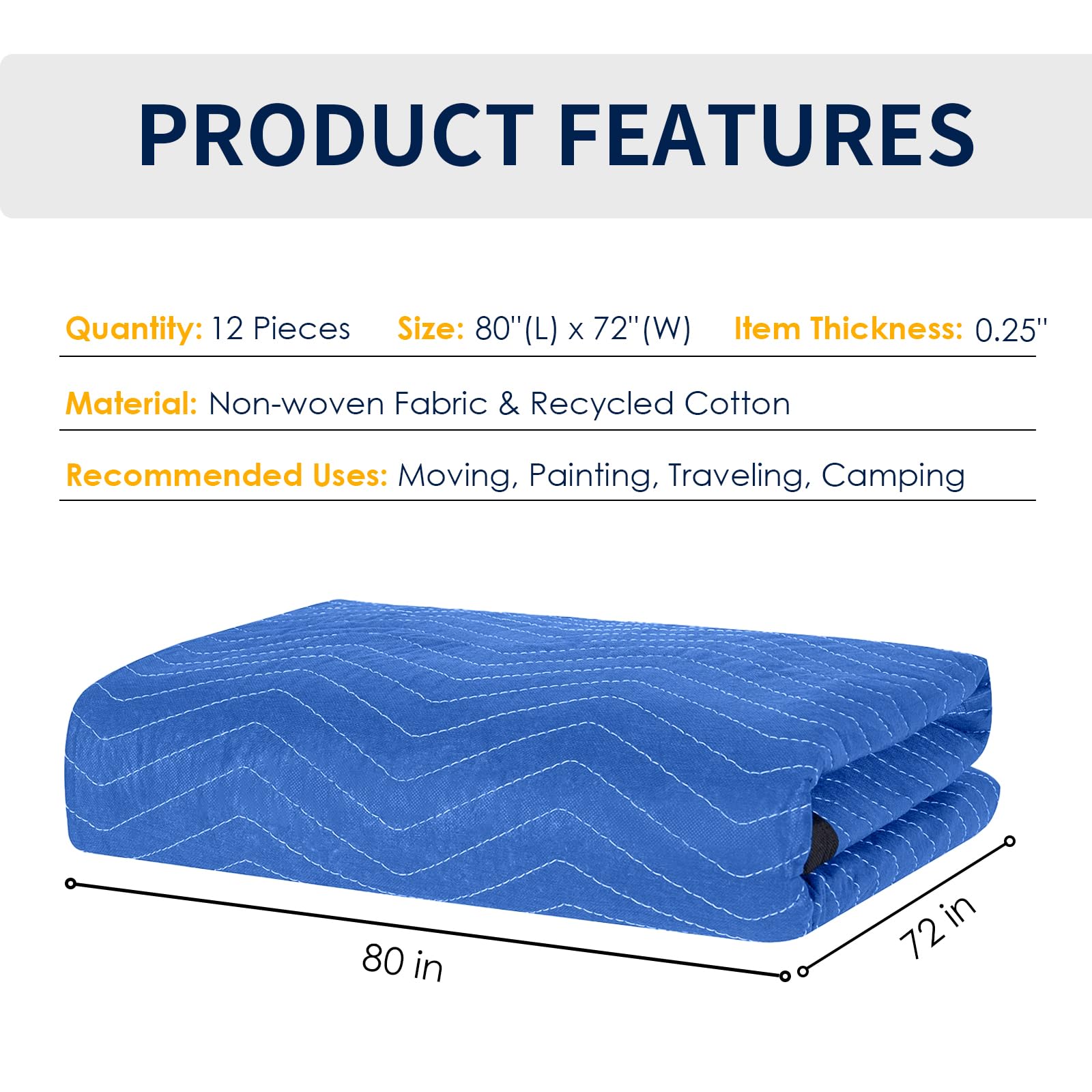 12 Pack Heavy Duty Moving Blankets for Furniture - 80
