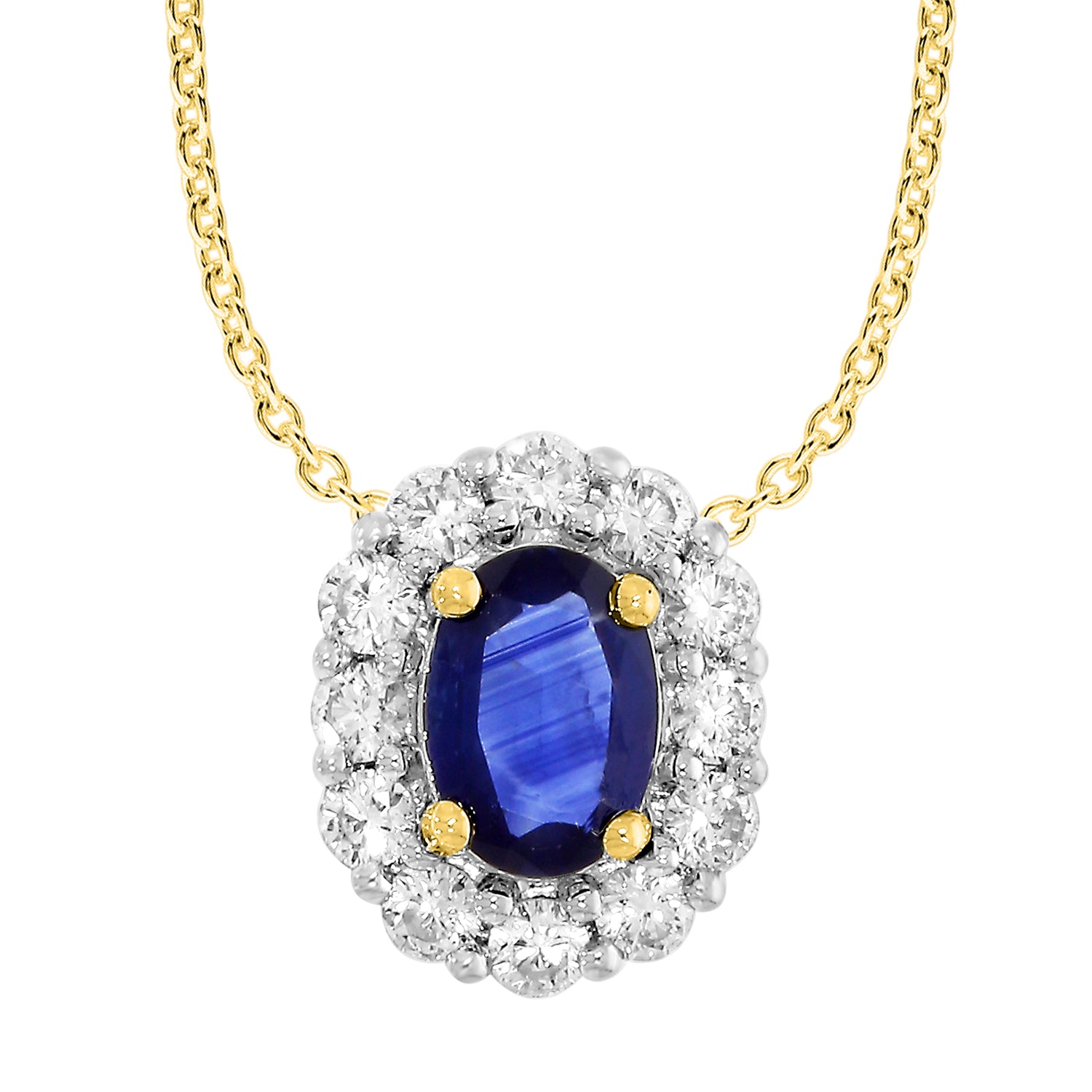 18ct Yellow Gold Natural Sapphire & Diamond Pendant Necklace with 45cm Chain - Elegant Jewelry Gift for Women, Perfect for Weddings, Anniversaries & Special Occasions