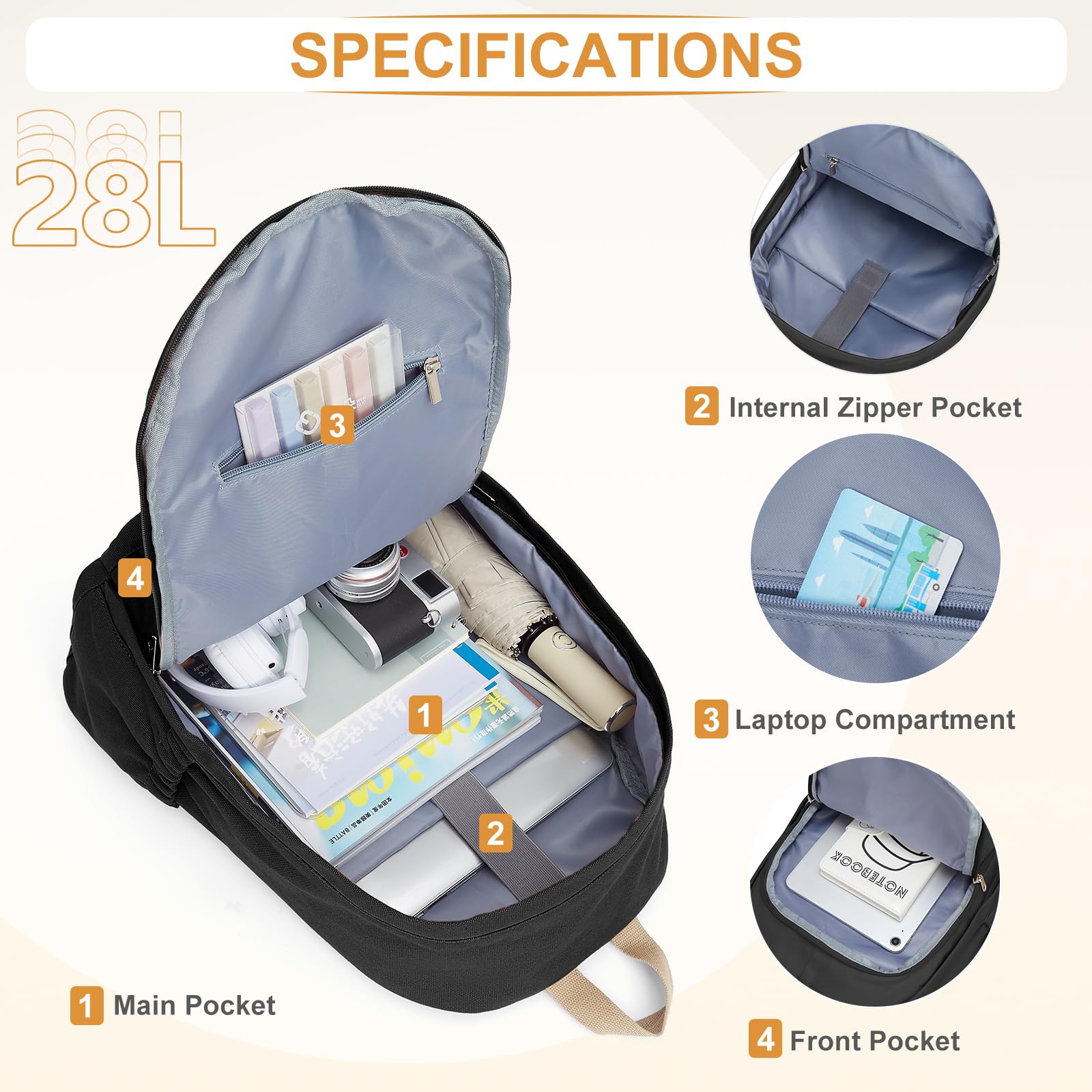 Stylish Unisex Canvas Backpack for School & College - Lightweight Bookbag for Teens, Women & Men - Durable Daypack for Students, Commuting & Travel - Perfect for Everyday Use, Campus Life & Outdoor Adventures