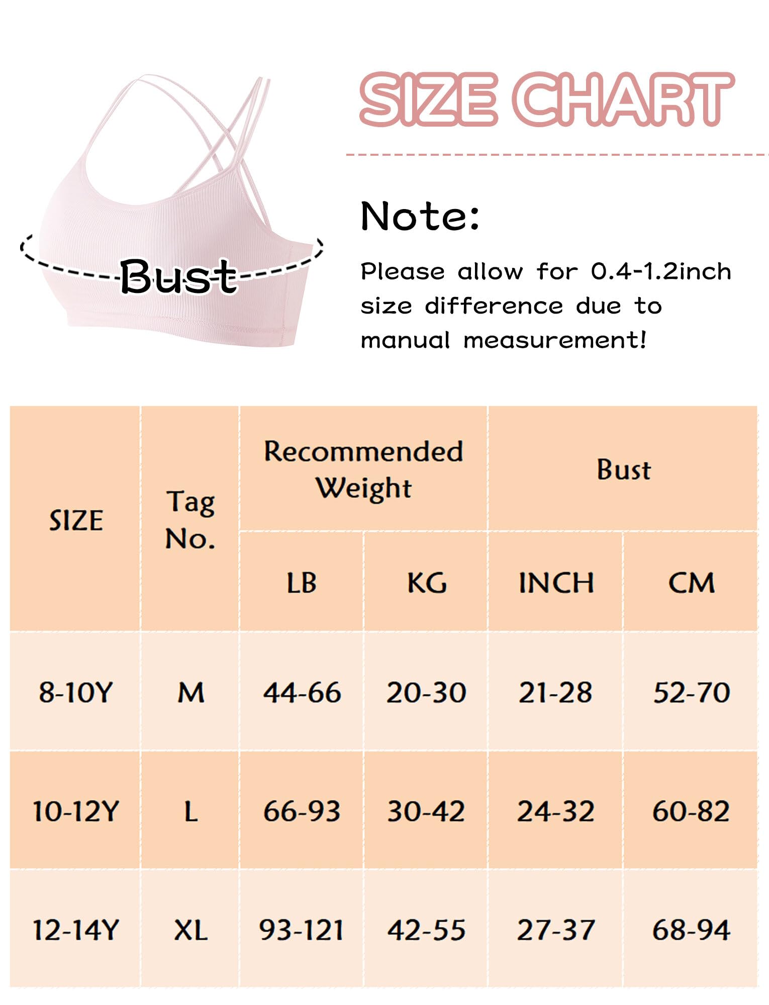 Happy Cherry Girls Training Bras 12-14 Years - Criss Cross Back Cotton Padded Seamless Sports Bralette 3 Pack for Teens - Perfect for School, Sports & Everyday Comfort