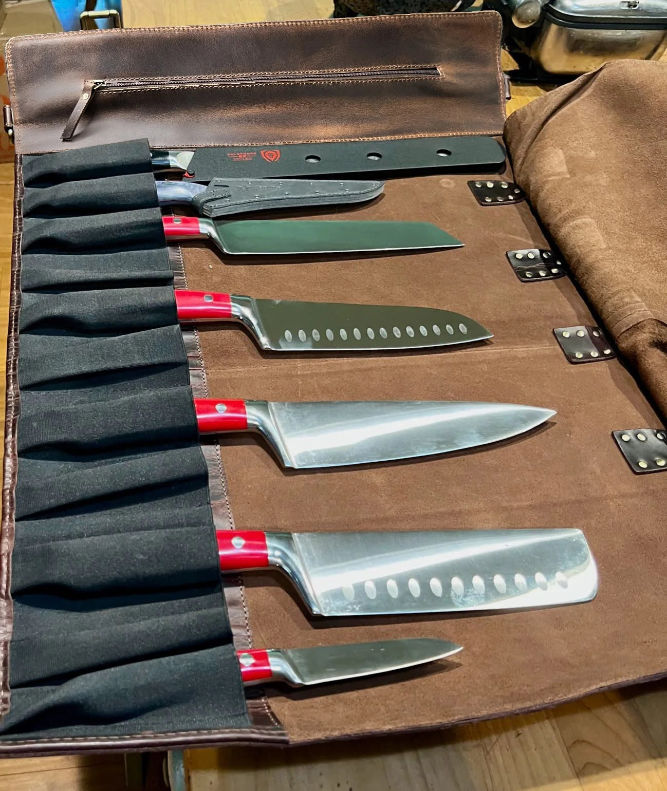 Premium Koch Knife Roll - Dark Brown Leather Knife Case for Chefs & Culinary Professionals - Perfect for Kitchen, Travel & Professional Cooking Classes