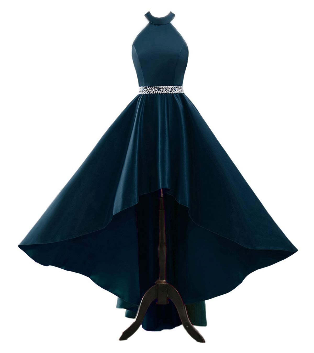 Elegant Halter Neck Satin Prom Dress for Women - High-Low Formal Ball Gown A-Line Evening Dress with Pockets | Perfect for Homecoming, Wedding Guest & Special Occasions