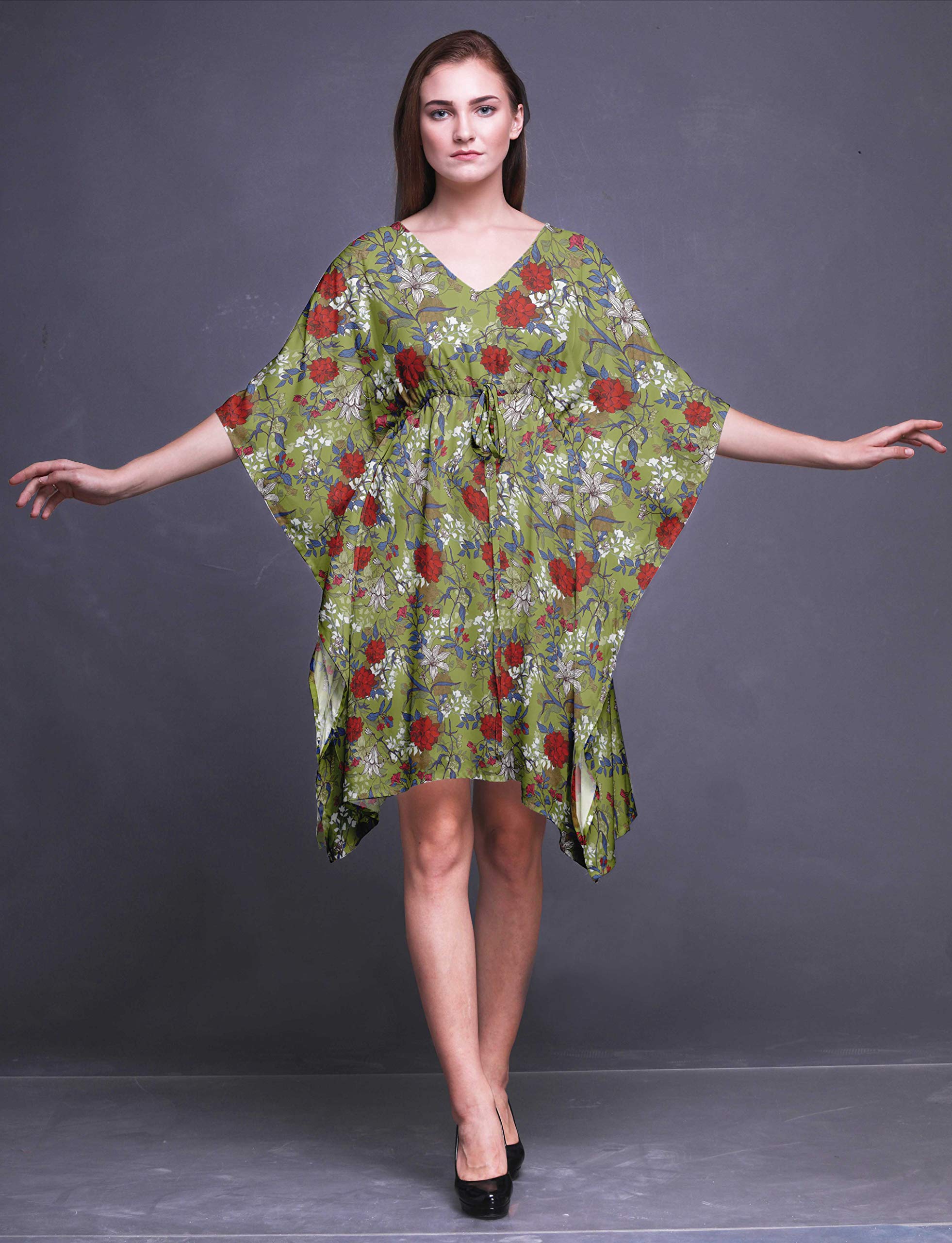 Bimba Women's Short Caftan Midi Dress - Beach Cover Up, Swimwear Wrap, Boho Summer Dress for Pool, Vacation & Resort Wear