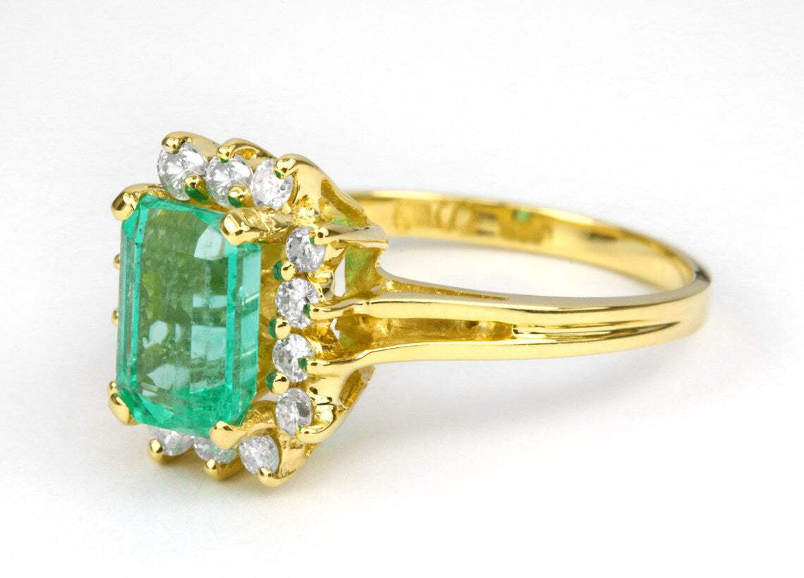 1.84tcw Colombian Emerald Diamond Halo Engagement Ring in 18K Gold - Perfect for Proposals, Anniversaries & Special Occasions