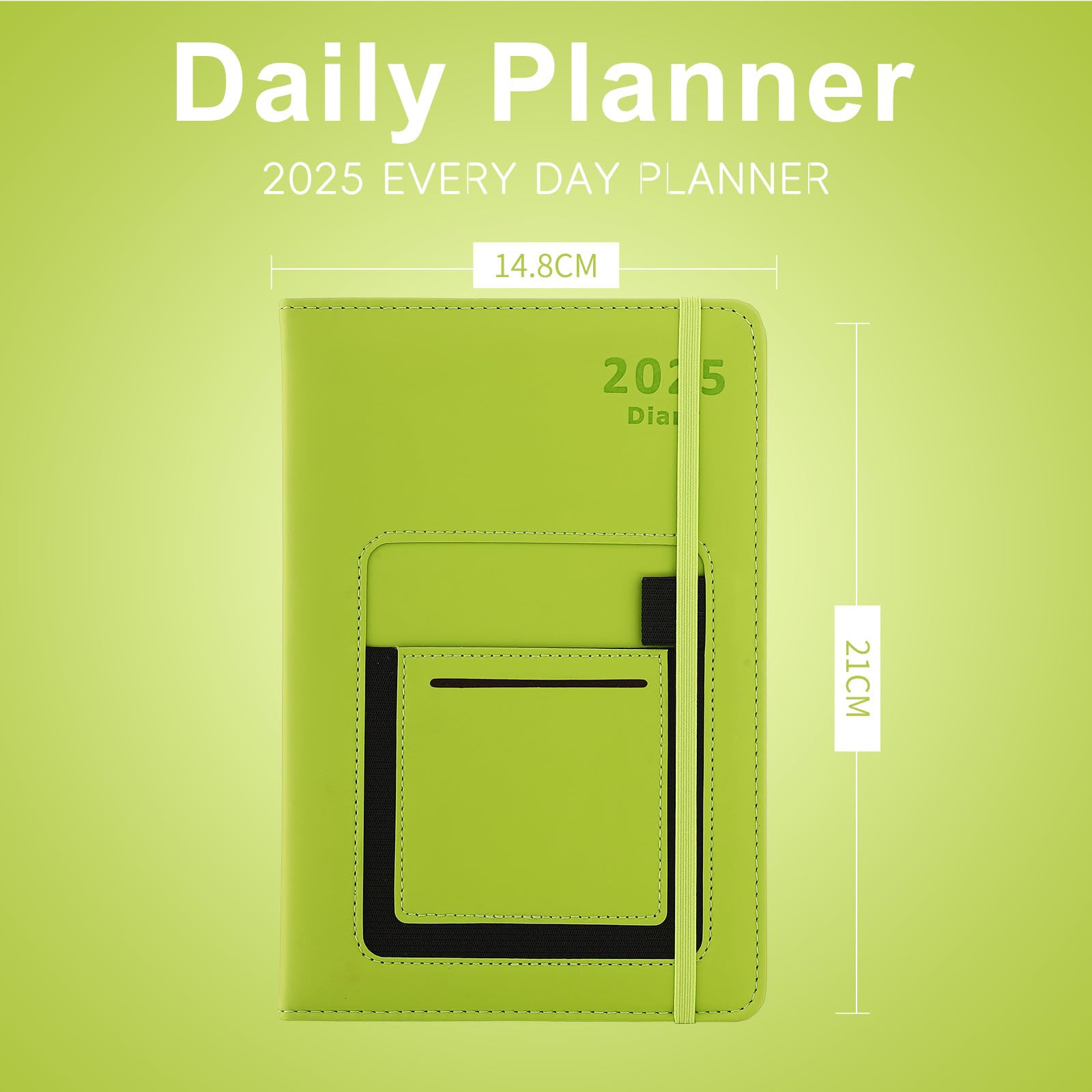2025 Academic Planner & Daily Diary - January to December A5 Page-a-Day Organizer with Colorful Monthly Tabs, Inner Pocket & Elastic Closure (Green) - Perfect for Students, Teachers & Office Professionals