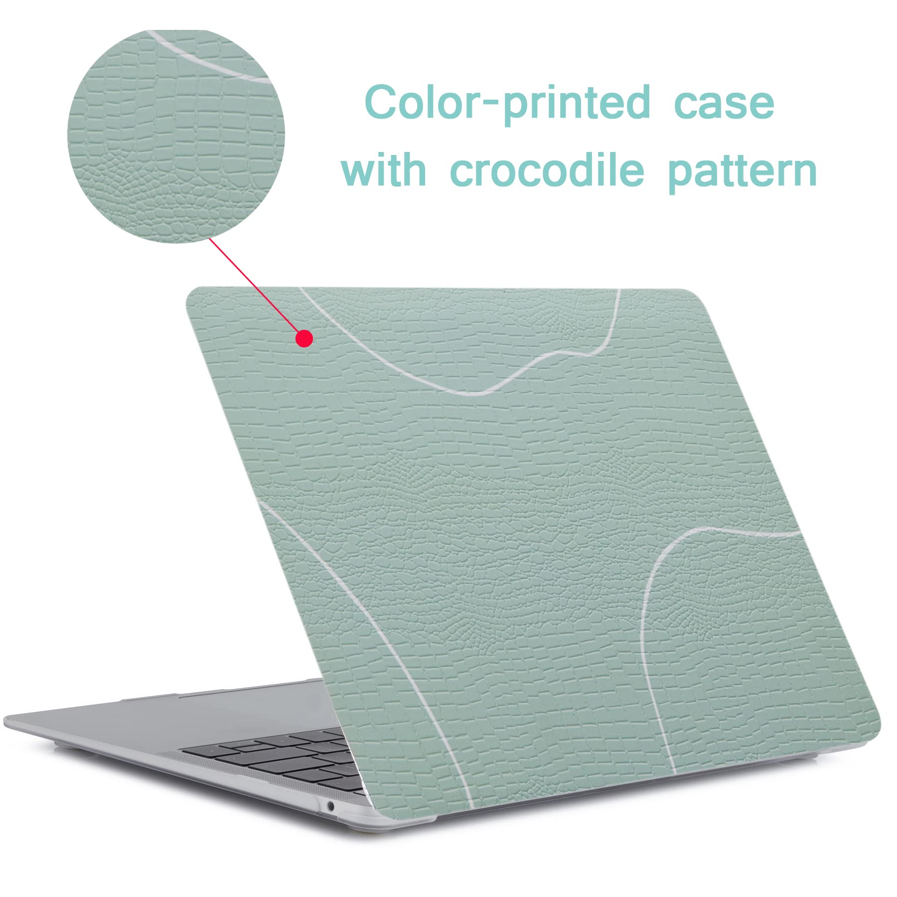 KSK KAISHEK MacBook Air 13 Inch Case (2018-2020 Models A2337 M1/A2179/A1932) - Durable Plastic Crocodile Pattern Protective Cover with Keyboard Protector in Green - Perfect for Work, Travel & School Use