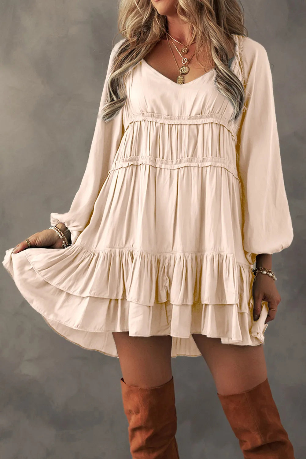 Frill Ruffled V Neck Long Sleeve Mini Dress for Women - Elegant Party & Date Night Outfit | Flowy Summer Dress for Cocktail, Wedding & Special Occasions