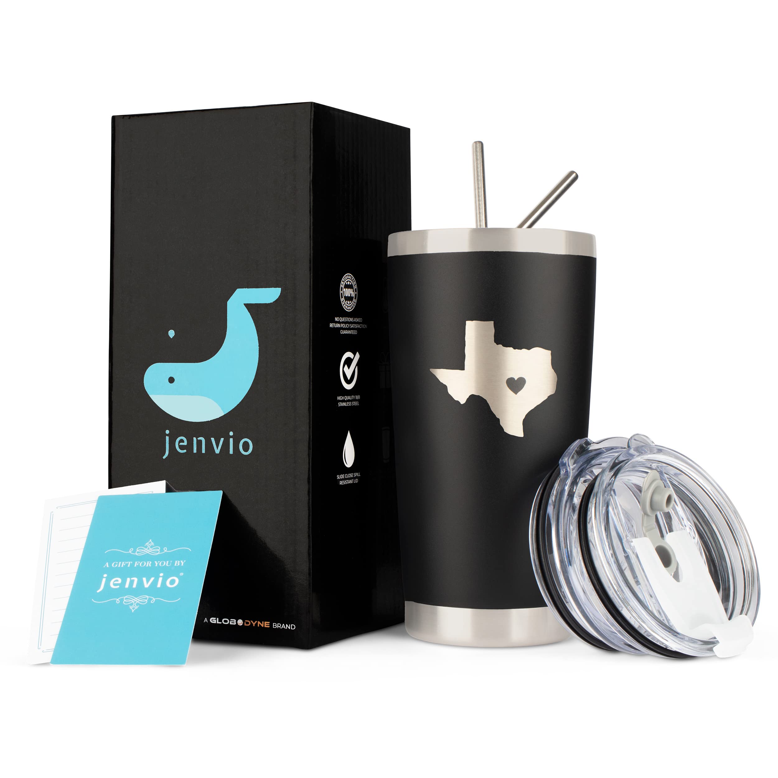 Texas Themed Stainless Steel Wine & Coffee Travel Tumbler - 20oz Insulated Mug with Laser Etched Design, 2 Lids & 2 Steel Straws - Perfect Gift for Women, Men, Christmas - Great for Office, Travel, Picnics & Outdoor Adventures