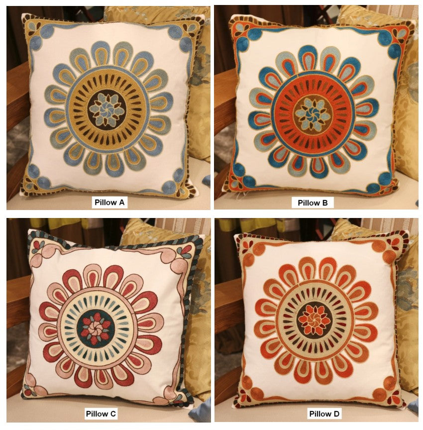 Embroidered Floral Cotton Throw Pillow Covers for Couch - Farmhouse Decorative Sofa Pillows, Soft & Stylish Home Decor for Living Room, Bedroom, and Dorm