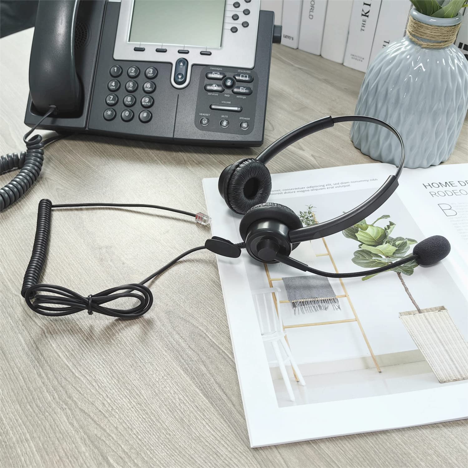 Noise Cancelling RJ9 Phone Headset for Office Phones - Binaural Telephone Headset Compatible with Cisco 8841 8845 8851 8865 6945 7811 7821 7940 7841 7861 7945 7965 VOIP Phones - Perfect for Call Centers, Remote Work & Customer Service