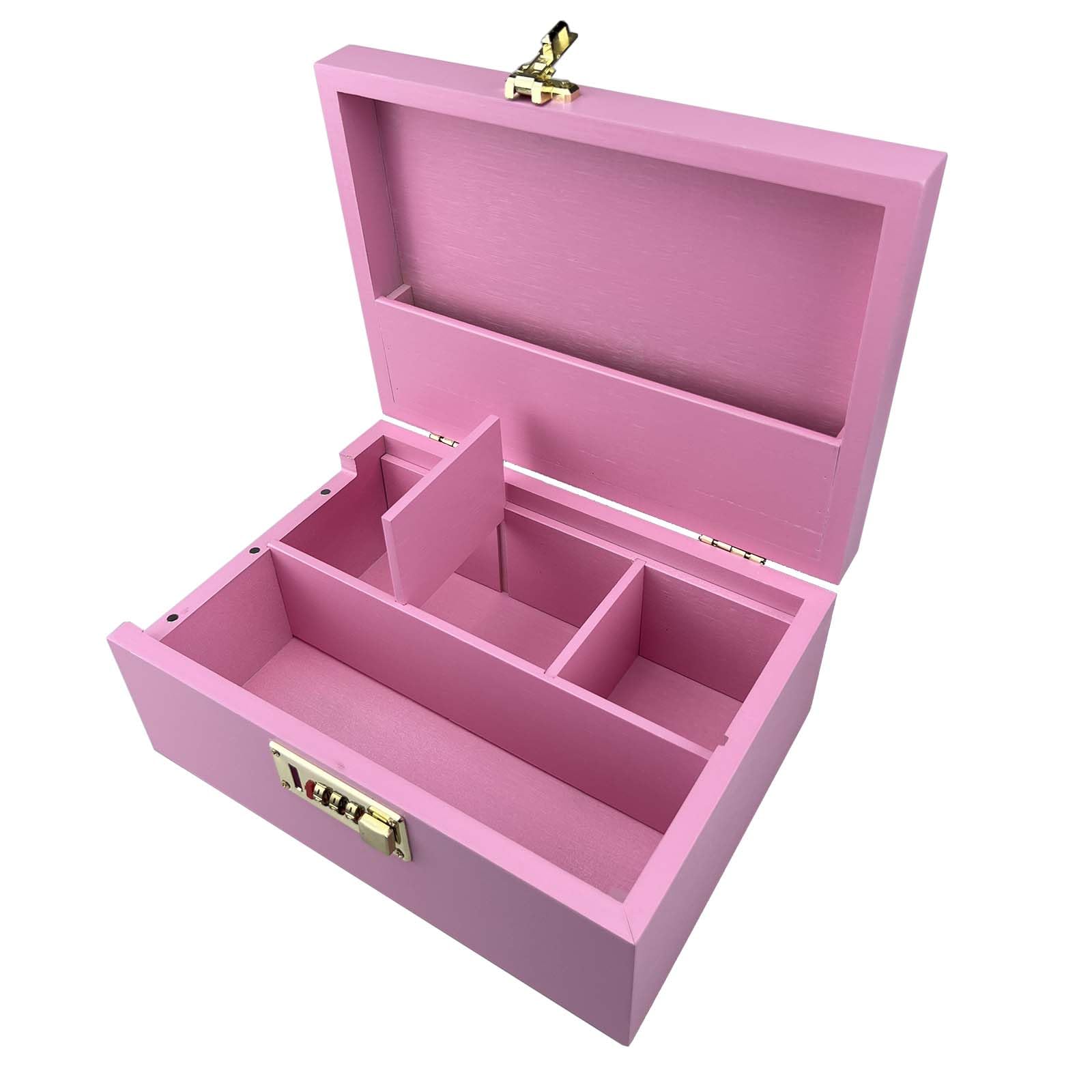 DEHVEN Large Bamboo Storage Box with Lock - Decorative Jar Organizer for Home, Office & Bathroom (Pink) | Perfect for Jewelry, Makeup, Spices & Home Decor Storage