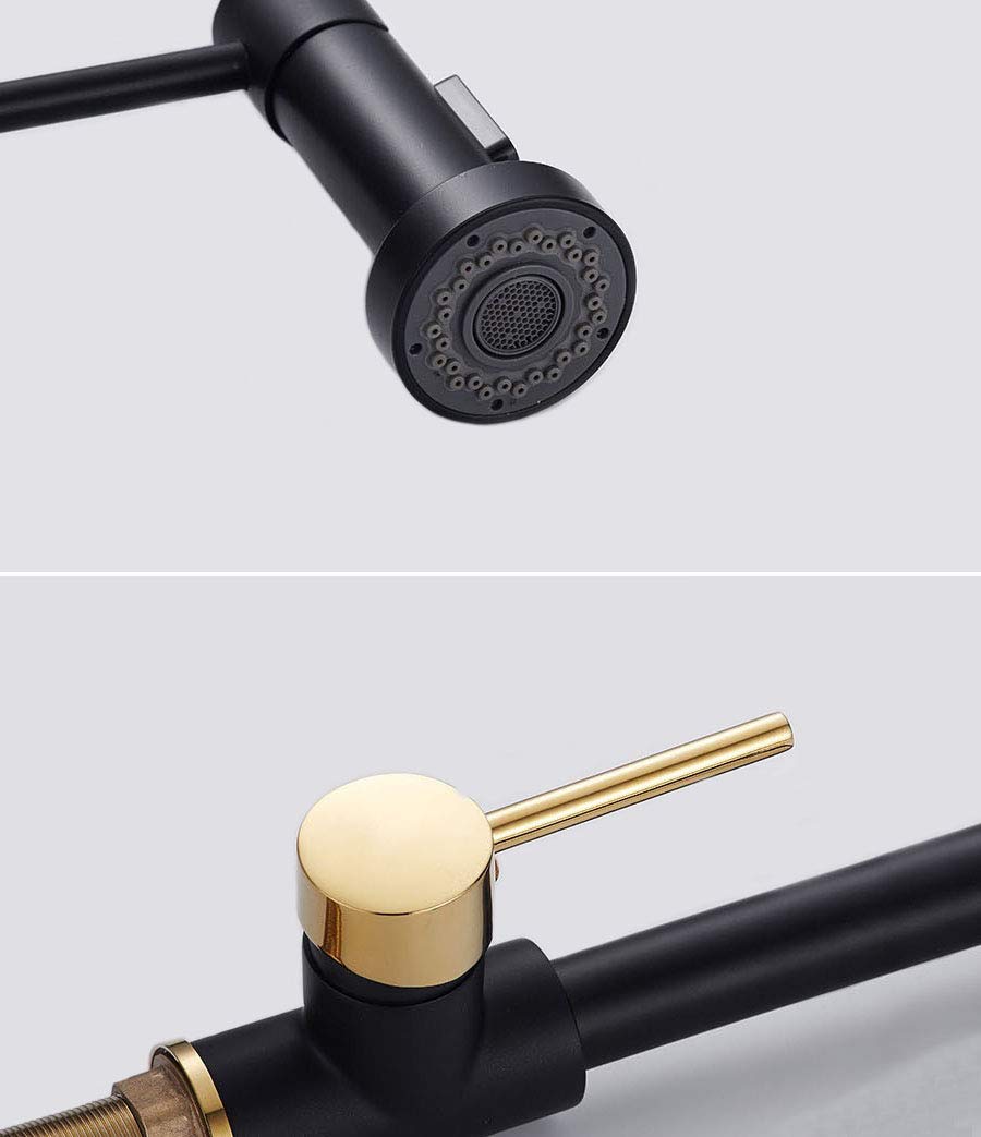 Premium Commercial Kitchen Faucet with Pull Down Sprayer - Single Handle Lever Spring Sink Faucet in Black & Gold Finish - Ideal for Restaurant, Cafe & Home Kitchen Renovation