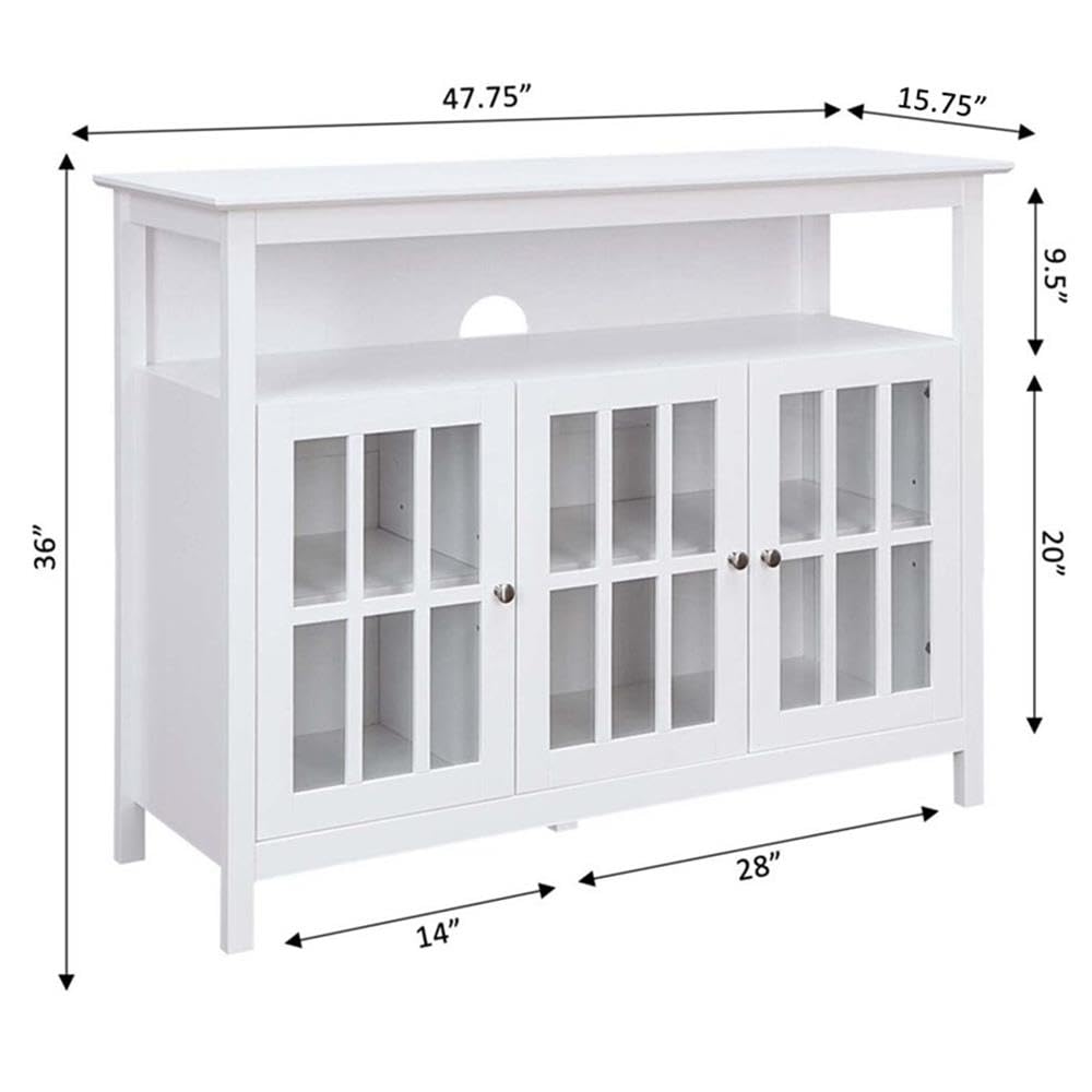 Convenience Concepts Big Sur Deluxe TV Stand - 55 Inch Entertainment Center with Storage Cabinets & Shelves, White - Perfect for Living Room, Bedroom & Home Theater Setup