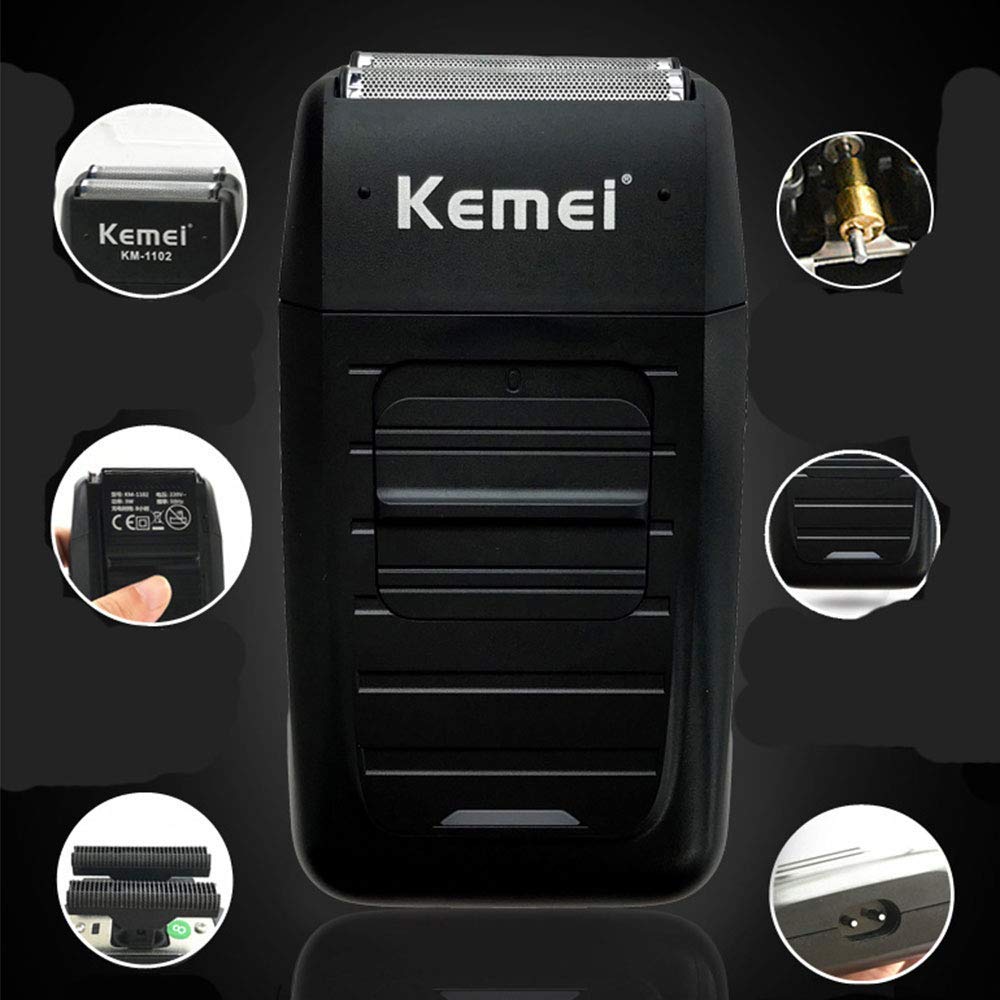 Kemei Cordless Electric Razor for Men - Rechargeable Beard Trimmer with Twin Blades, Precision Sideburn & Grooming Kit - Perfect for Travel, Home & Professional Use