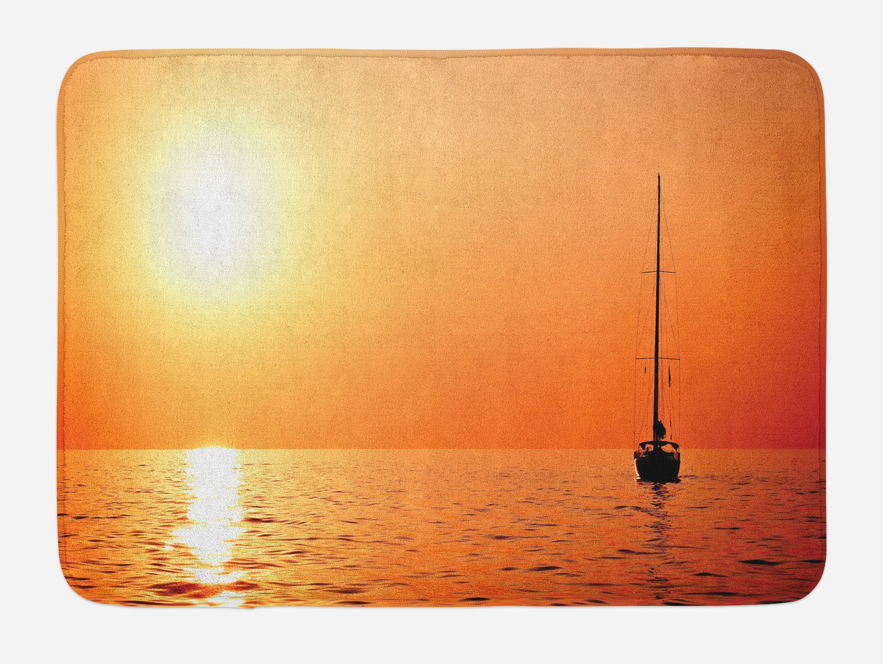 Ambesonne Non-Slip Plush Bath Mat - Sailboat & Sunset Design, 30.2 x 20 Inches, Orange Yellow | Soft Bathroom Rug for Sailing Enthusiasts, Perfect for Bathroom Decor & Safe Shower Use