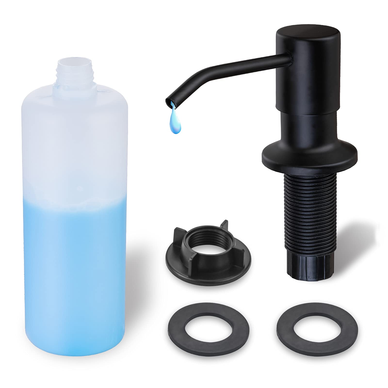 WEWE Stainless Steel Matte Black Built-In Soap Dispenser for Kitchen Sink - 10oz Top Refill Countertop Liquid Soap Dispenser | Perfect for Modern Kitchens & Bathrooms