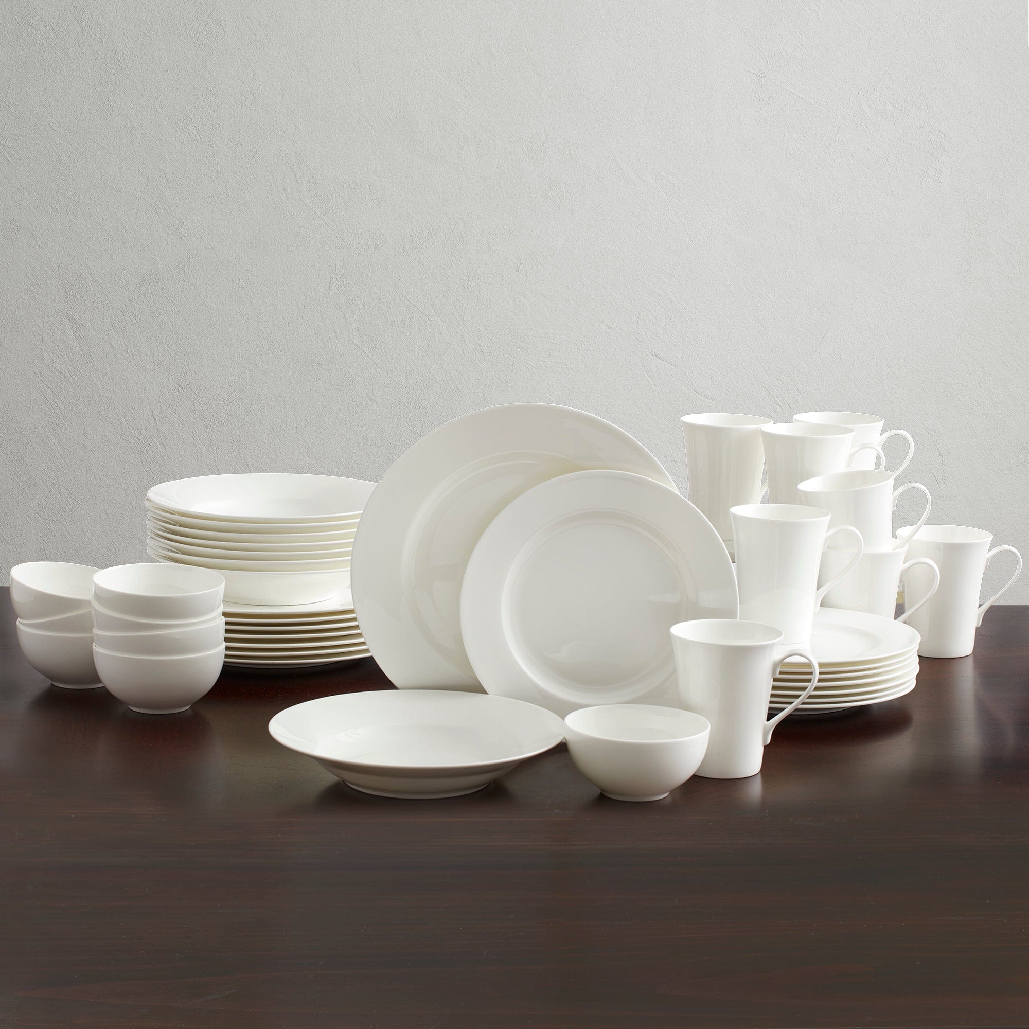 Premium Lucerne White 40-Piece Dinnerware Set - Service for 8 People - Elegant Porcelain Dinner Plates, Salad Plates, Bowls & Mugs - Perfect for Family Dinners, Holiday Entertaining & Restaurant Use