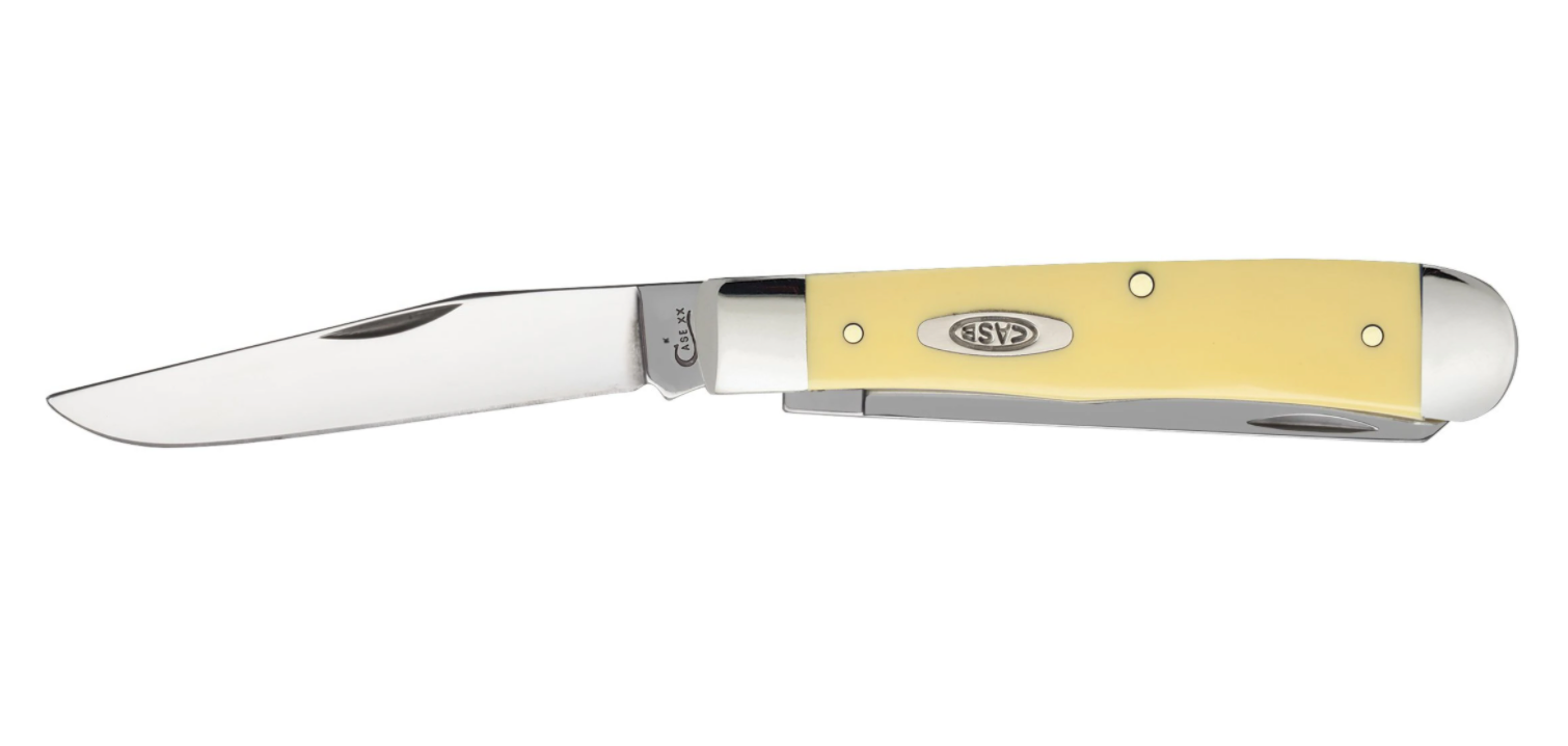 Premium Yellow Synthetic Chrome Vanadium Trapper Pocket Knife - 00161 - Durable Hunting & Outdoor EDC Knife for Camping, Fishing & Survival Gear