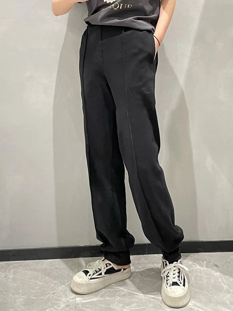 Black High Waist Loose Pencil Pants for Women - Minimalist Solid Trousers | Korean Fashion Style | Perfect for Office, Casual Wear & Travel