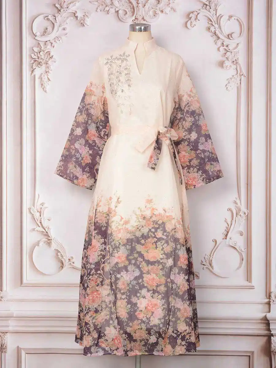 Elegant Hotfix Rhinestones Printed Caftan Kaftan Dress for Women - Eid Party, Wedding, Special Occasions #25374