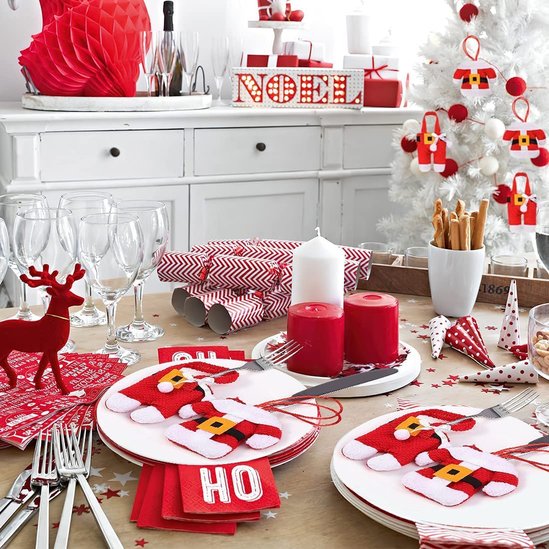 MSQ 4-Piece Christmas Knife and Fork Covers Set - Festive Red Snowman Pants Design for Holiday Table Decor - Perfect for Christmas Dinner, Xmas Party, Thanksgiving & Winter Celebrations