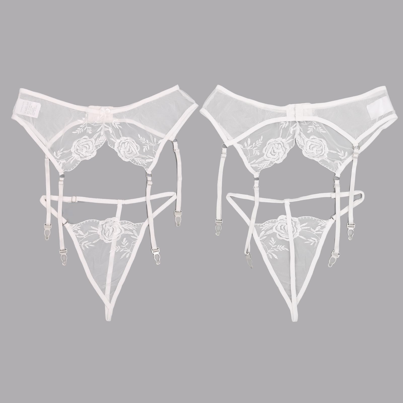 Sexy Lace Garter Belt & Thong Set for Women - 4 Metal Clip Suspender Lingerie with Adjustable Straps & G-String Panty - Perfect for Bridal, Boudoir, Valentine's Day & Special Occasions
