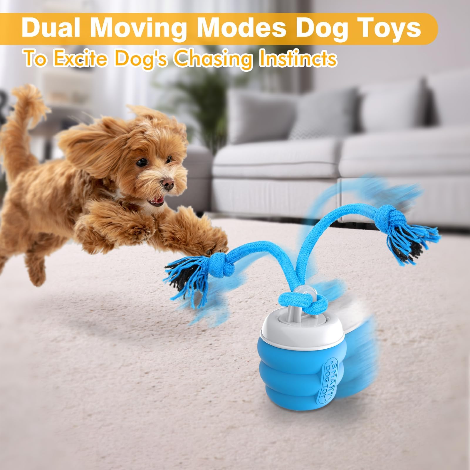 PUHOHUN Interactive Dog Toys Ball - Rechargeable Automatic Moving Ball for Small, Medium & Large Dogs - Fun Pet Toy to Relieve Boredom & Anxiety - Perfect for Indoor Play, Training & Exercise (Blue)