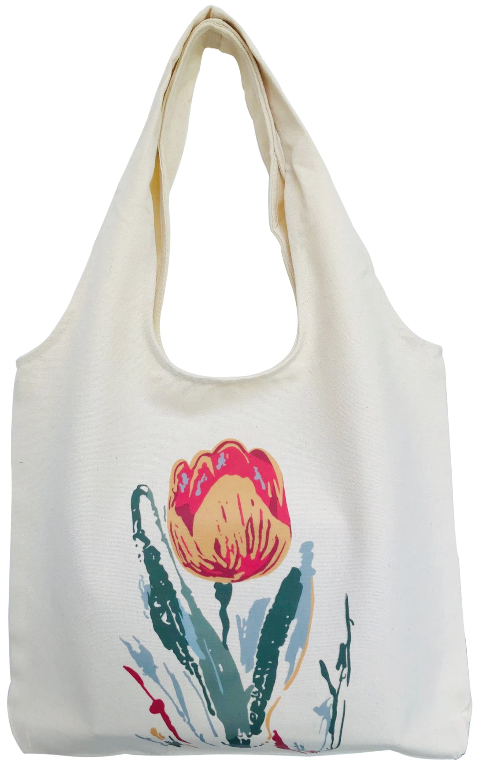 Minimalist Floral Canvas Tote Bag for Women - Cute Reusable Grocery Bag with Aesthetic Flower Design | Perfect for Shopping, Beach Trips & Daily Use