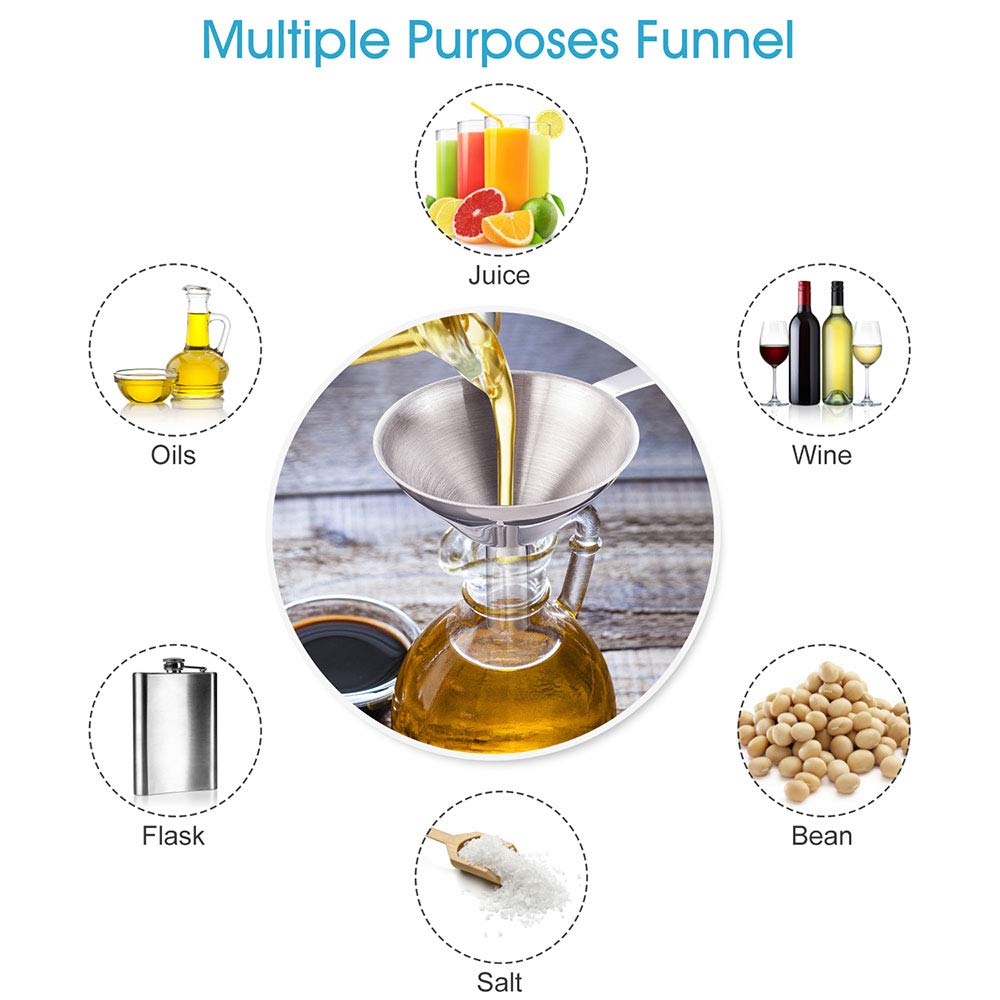 Premium 3-in-1 Stainless Steel Kitchen Funnel Set - Food Grade Metal Funnels for Bottles, Essential Oils, Spices & Liquids | Small, Mini & Medium Sizes for Cooking, Baking, DIY & Home Brewing