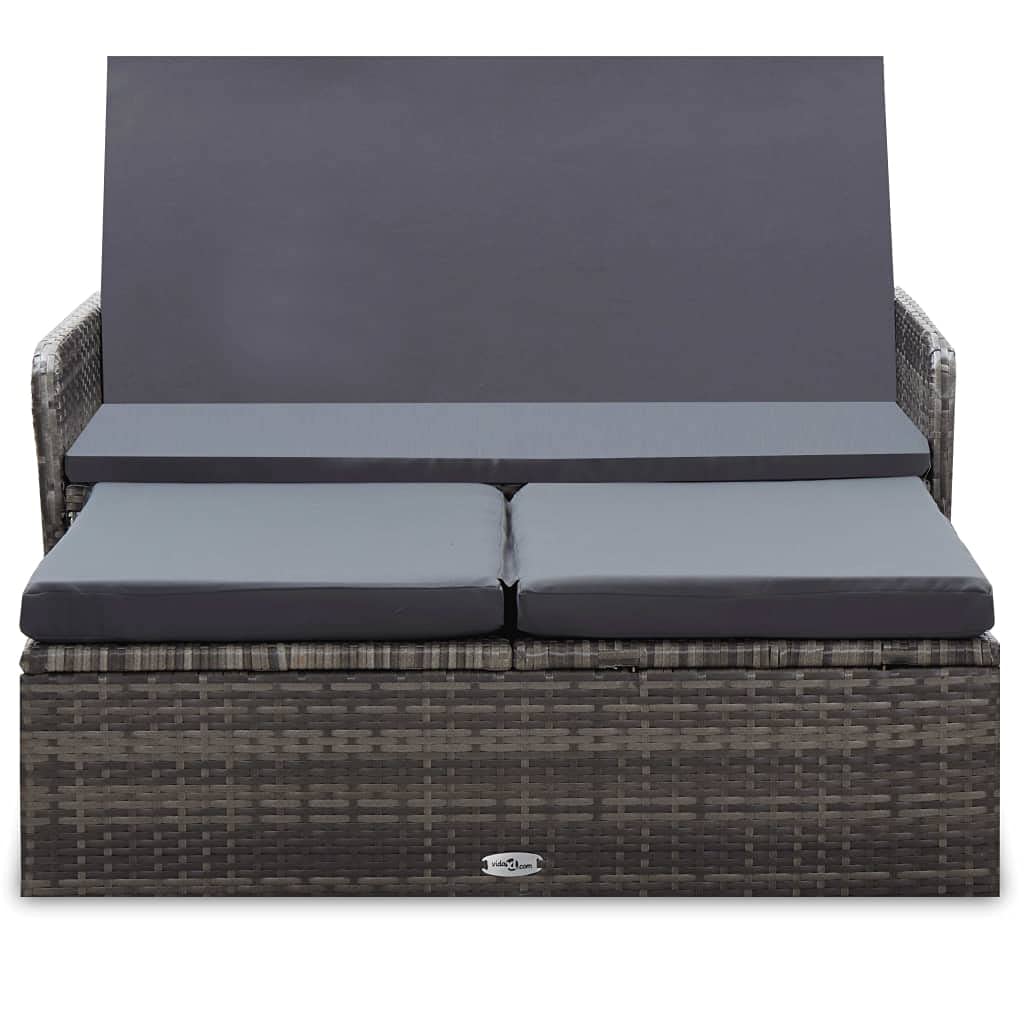 Premium 2-Piece Gray Poly Rattan Patio Lounge Set with Sofa & Storage Footstool - Weather-Resistant Outdoor Furniture with Cushions for Garden, Poolside, and Backyard Relaxation