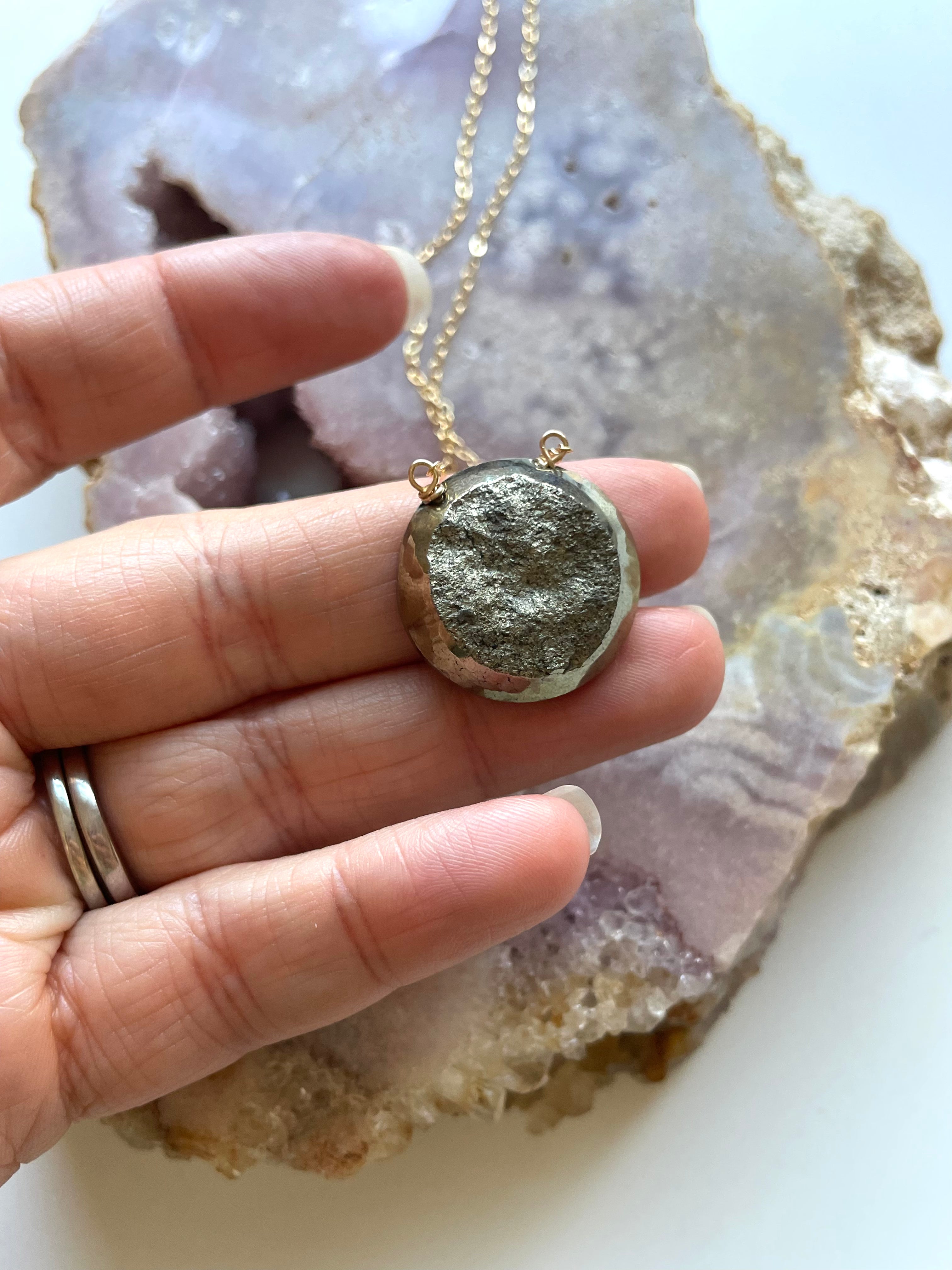 Pyrite Pendant Necklace - 14K Gold Filled Chain - Healing Crystal Jewelry for Women - Perfect for Everyday Wear & Spiritual Protection