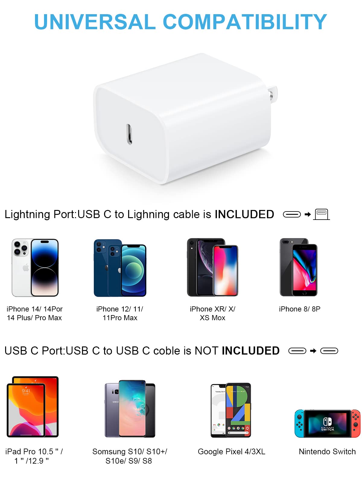 10FT iPhone Charger - Fast Charging Cable with 20W USB C Power Adapter for iPhone 14/13/12/11/Xs Max/XR - Durable Long Cord for Home, Office & Travel