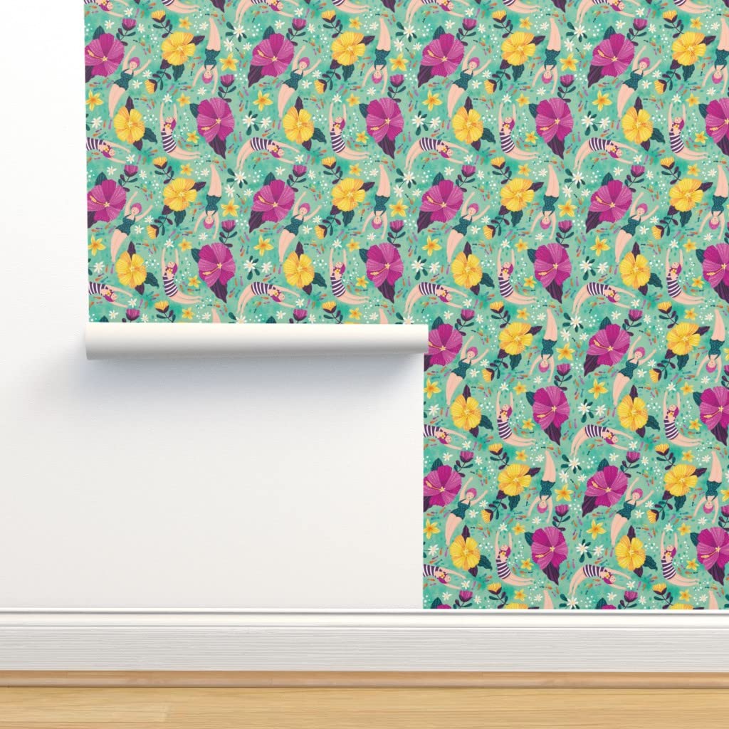 12ft x 2ft Removable Underwater Swim Hibiscus Bubbles Animals Ocean Wallpaper - Self-Adhesive Peel & Stick Wallpaper for Nursery, Bedroom, Bathroom Decor - Custom Pre-Pasted Wallpaper by Spoonflower