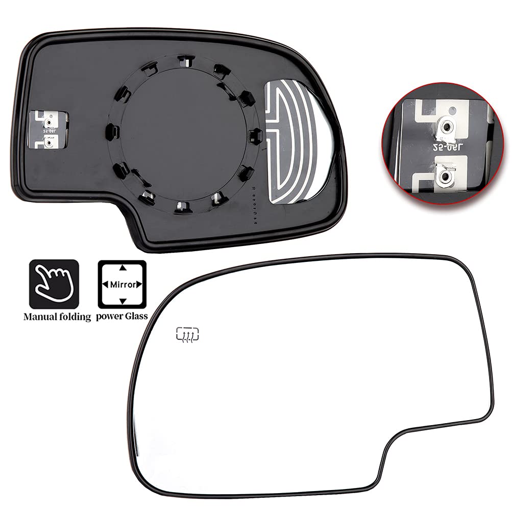 Replacement Side View Mirror Glass for 2002-2006 Chevy Avalanche 1500/2500 & Suburban 1500/2500 - Heated Driver Side Power-Adjustable Exterior Mirror - Perfect for Winter Driving and Enhanced Visibility