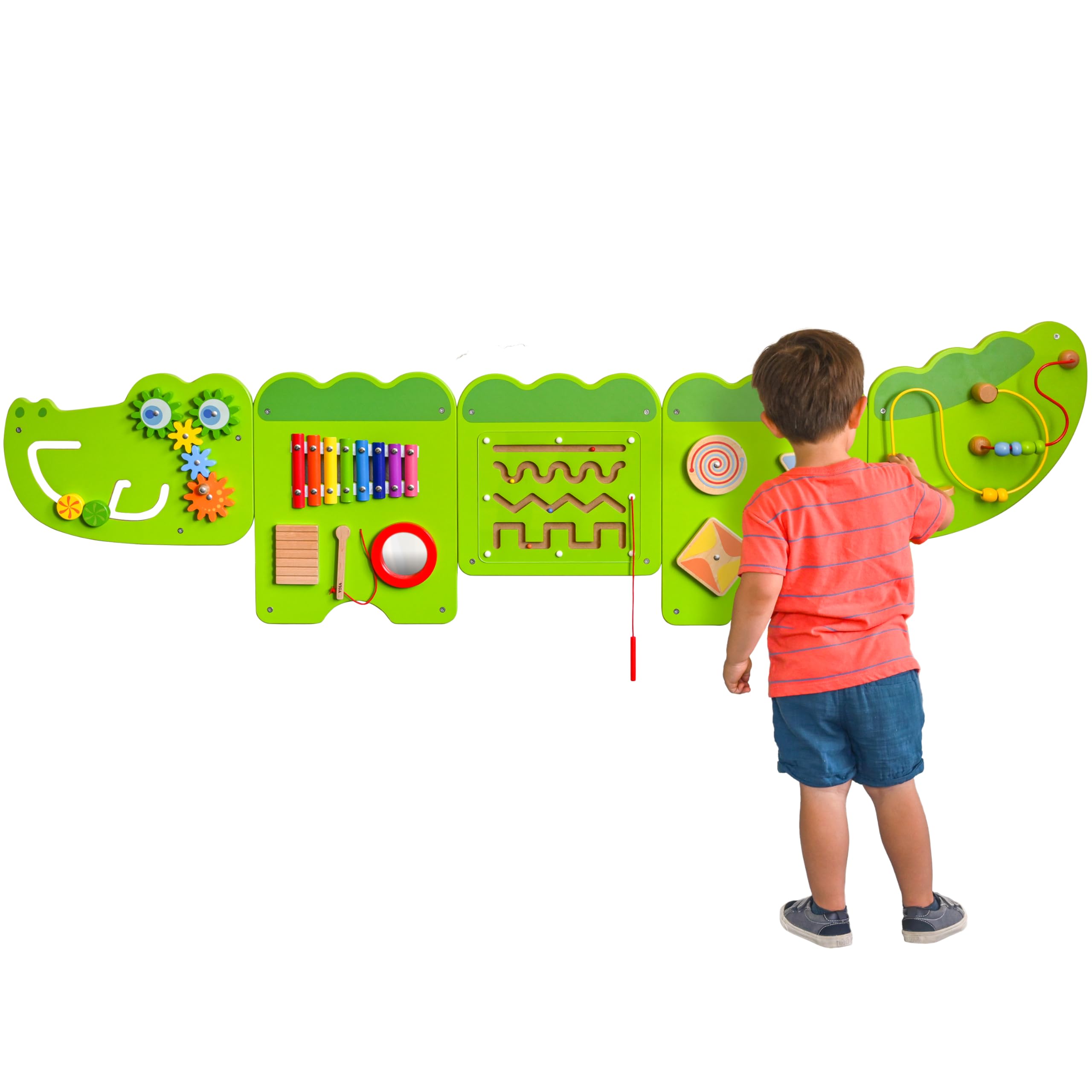 SPARK & WOW Crocodile Activity Wall Panel - Montessori Sensory Toy for Toddlers 18 Months+ with 9 Educational Activities | Light Green Busy Board for Kids | Perfect for Daycare, Preschool & Home Playrooms