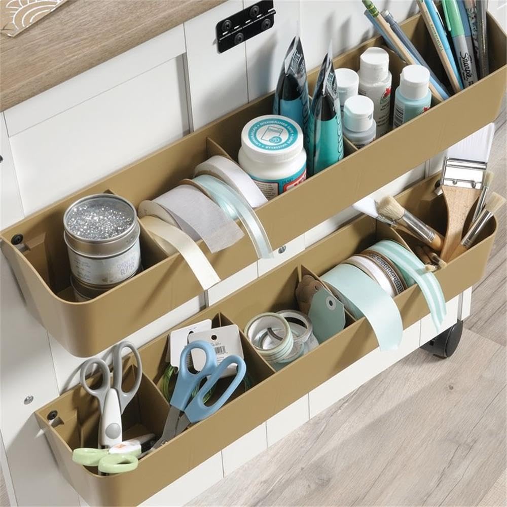 Pemberly Row Contemporary Engineered Wood Sewing Craft Table in Soft White - Perfect for DIY Projects, Quilting & Home Office Workspace