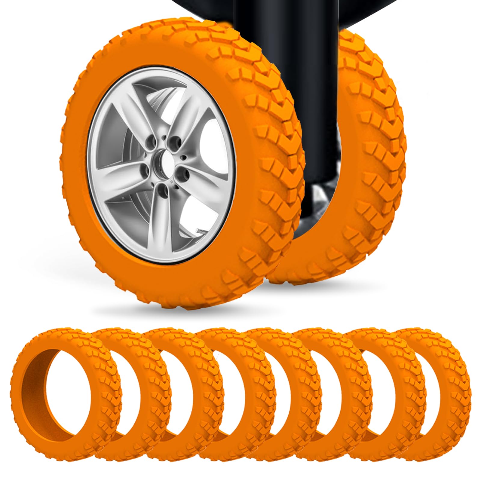 Durable Silicone Luggage Wheel Covers for Carry-On Suitcases - Shock Absorption & Noise Reduction Protectors (Orange) | Perfect for Travel, Airports & Smooth Rolling