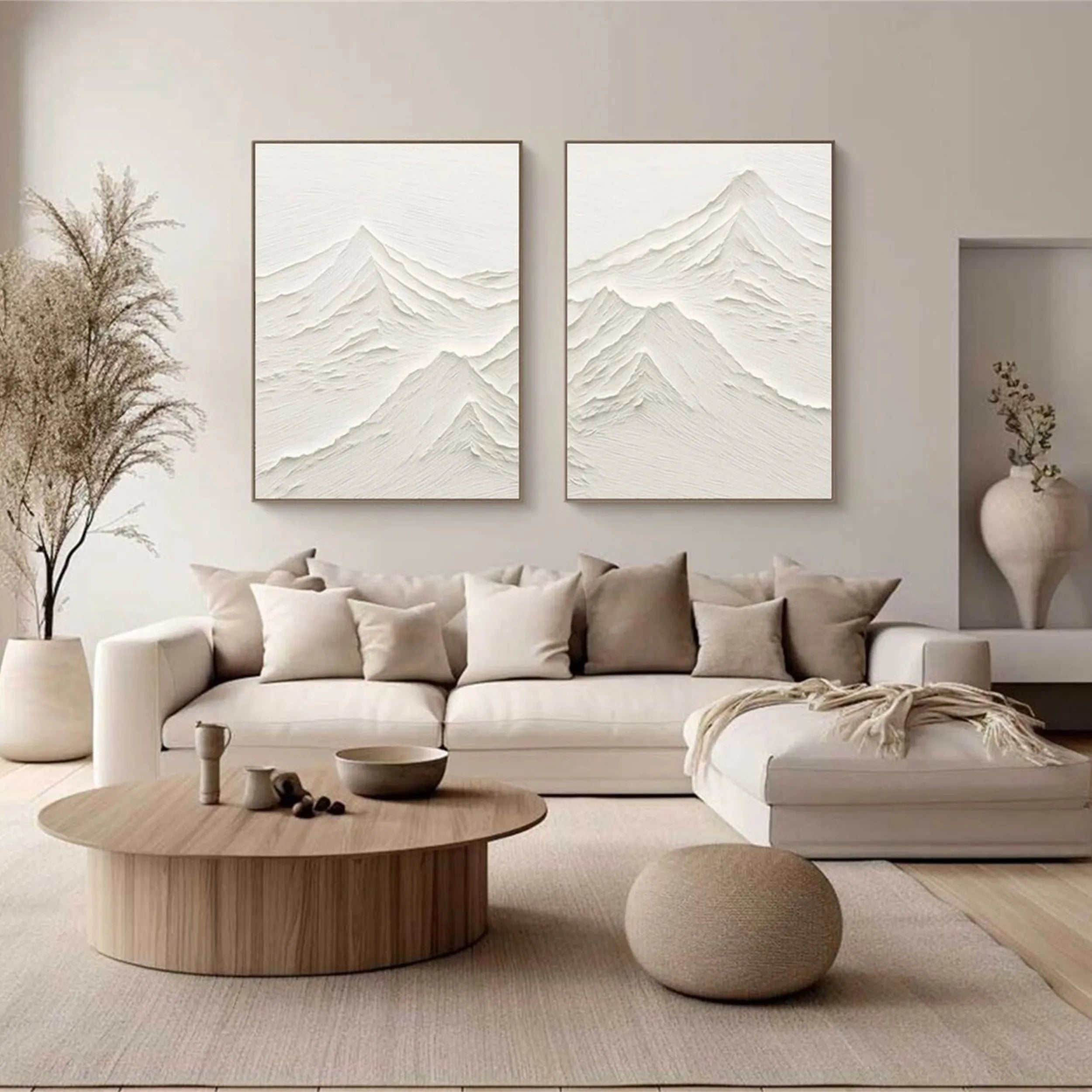 Minimalist Textured Plaster Art Paintings - Set of 2 Modern Wall Decor for Living Room & Bedroom | Abstract Home Artwork #MM265